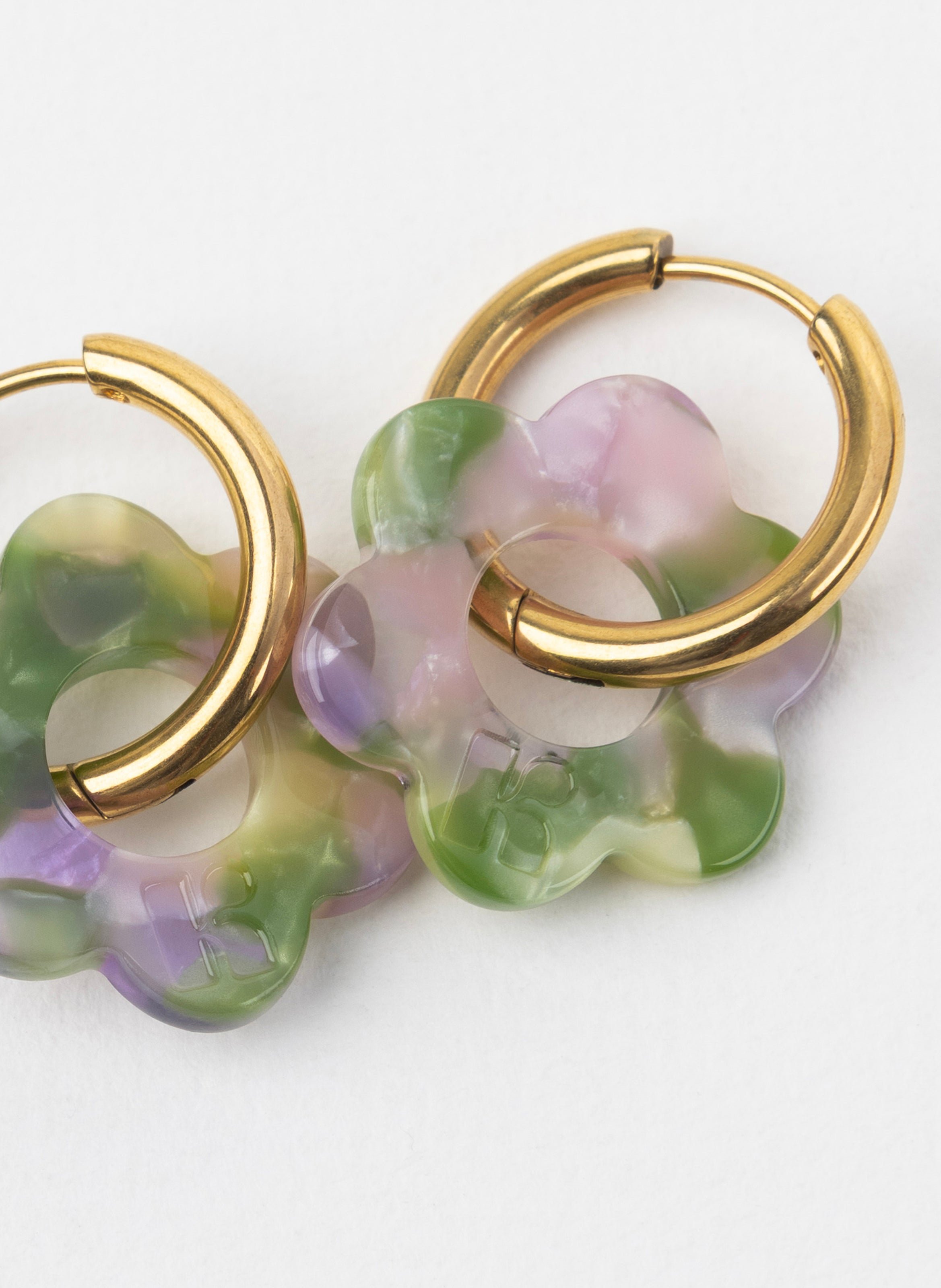 Boucles d'oreilles Baby Fleurette avec anneaux en acier inoxydable doré Vert