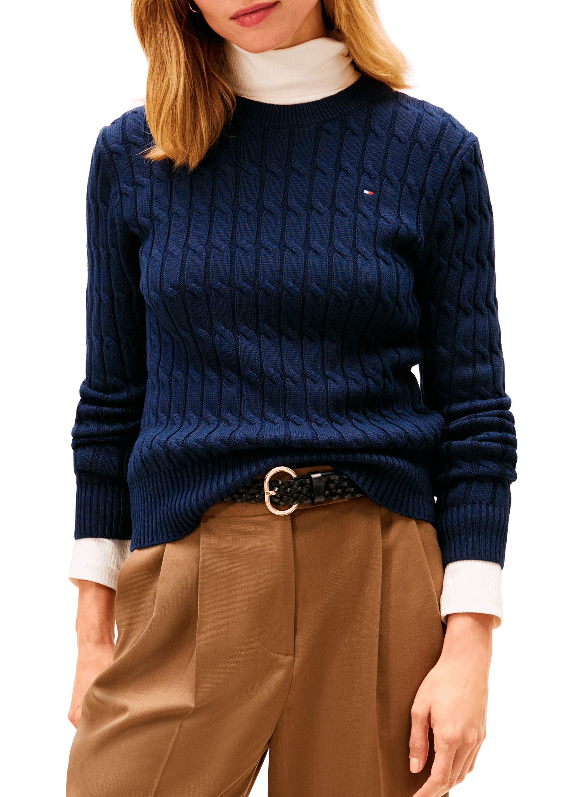 Straight round neck sweater in ribbed cotton knit TOMMY HILFIGER Blue