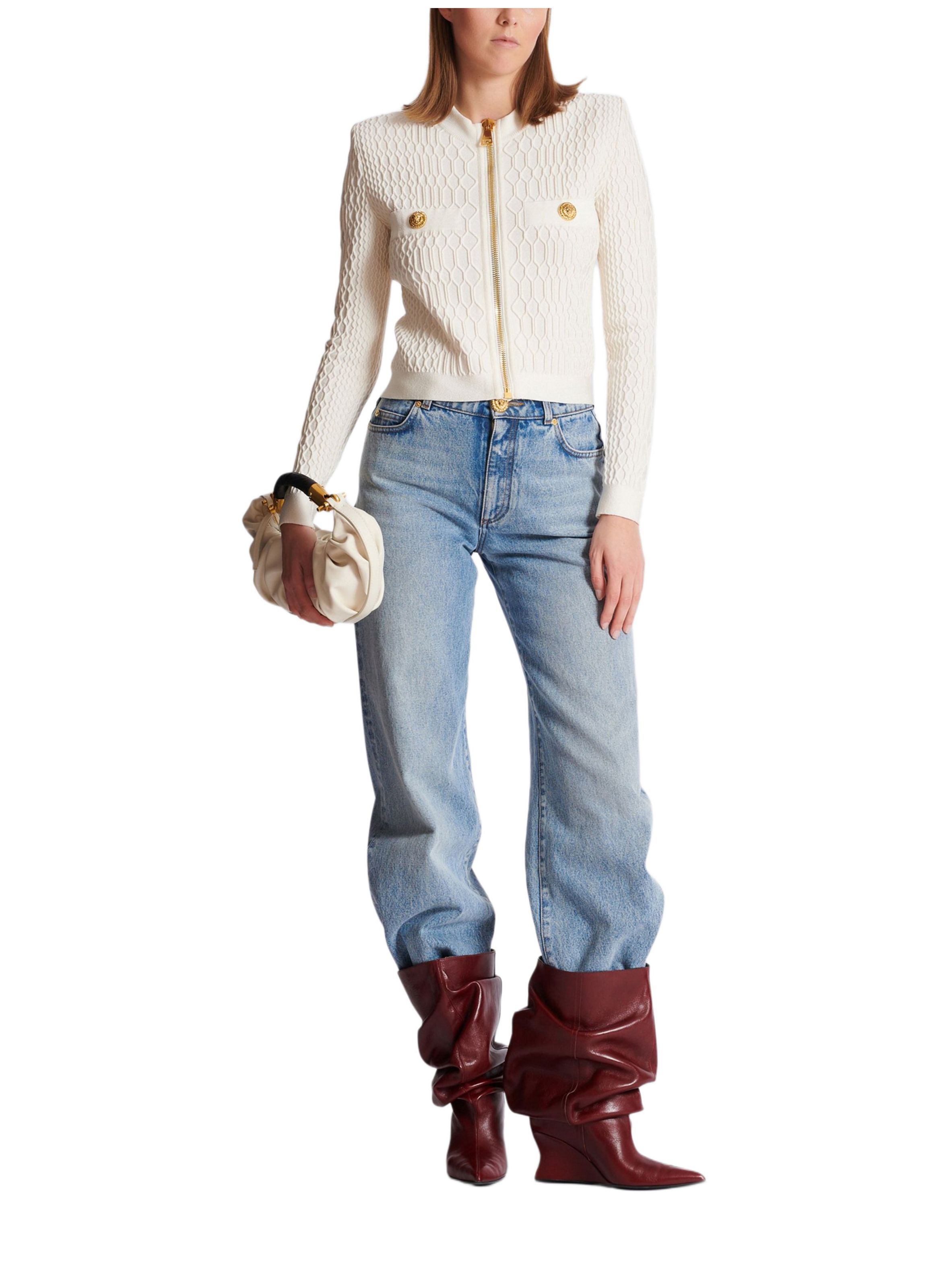 Veste en maille croco BALMAIN Beige