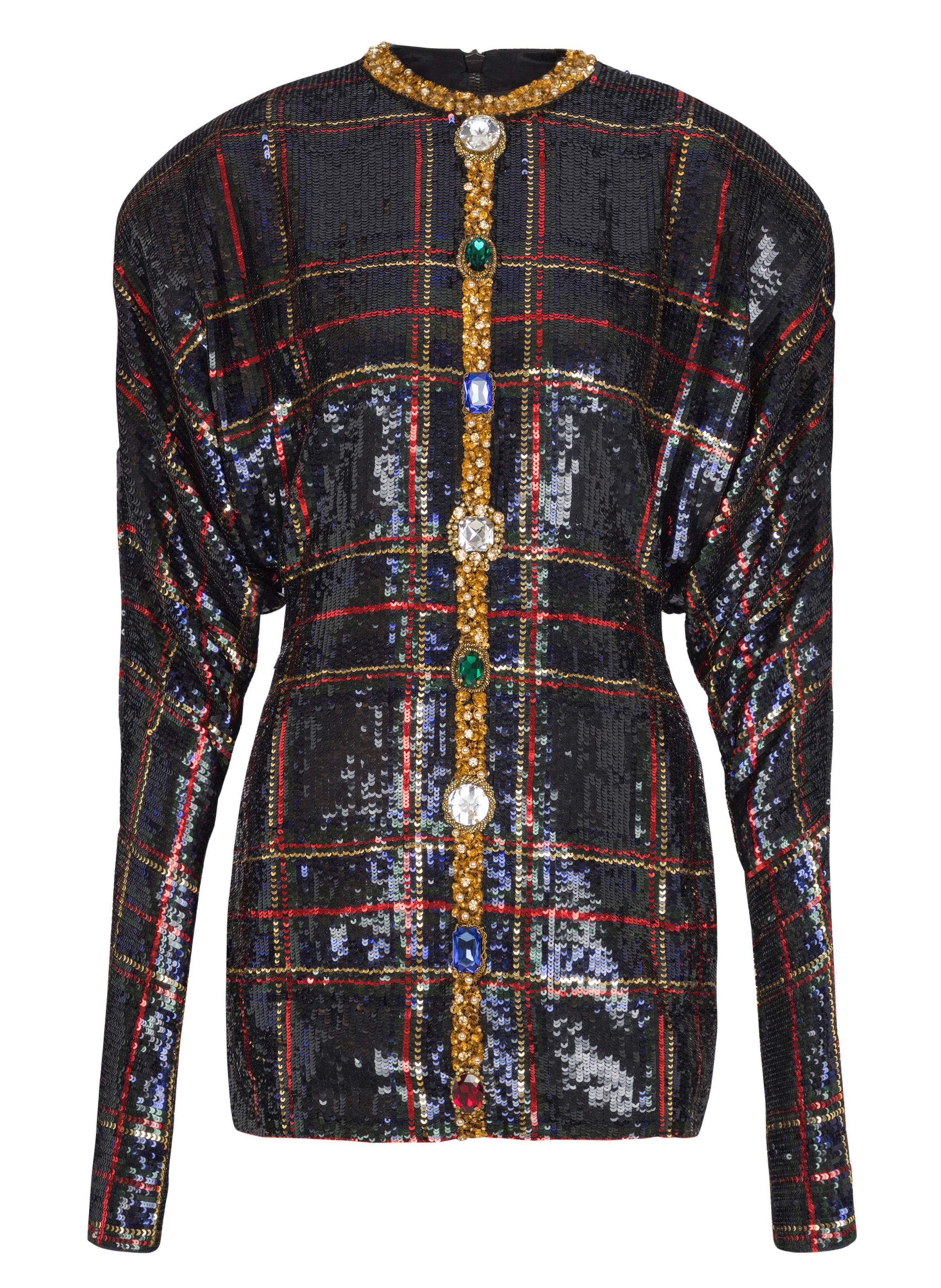 Robe courte brodée en tartan BALMAIN Noir