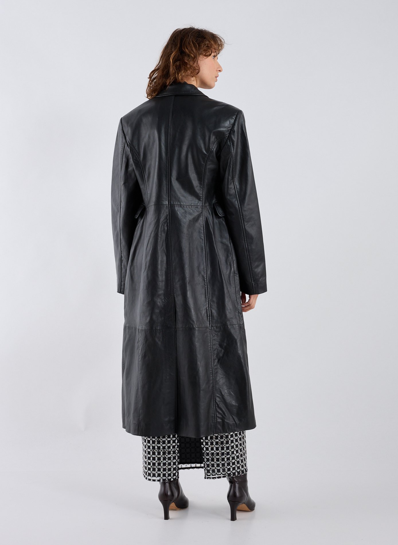Manteau col tailleur en cuir ROTATE Noir
