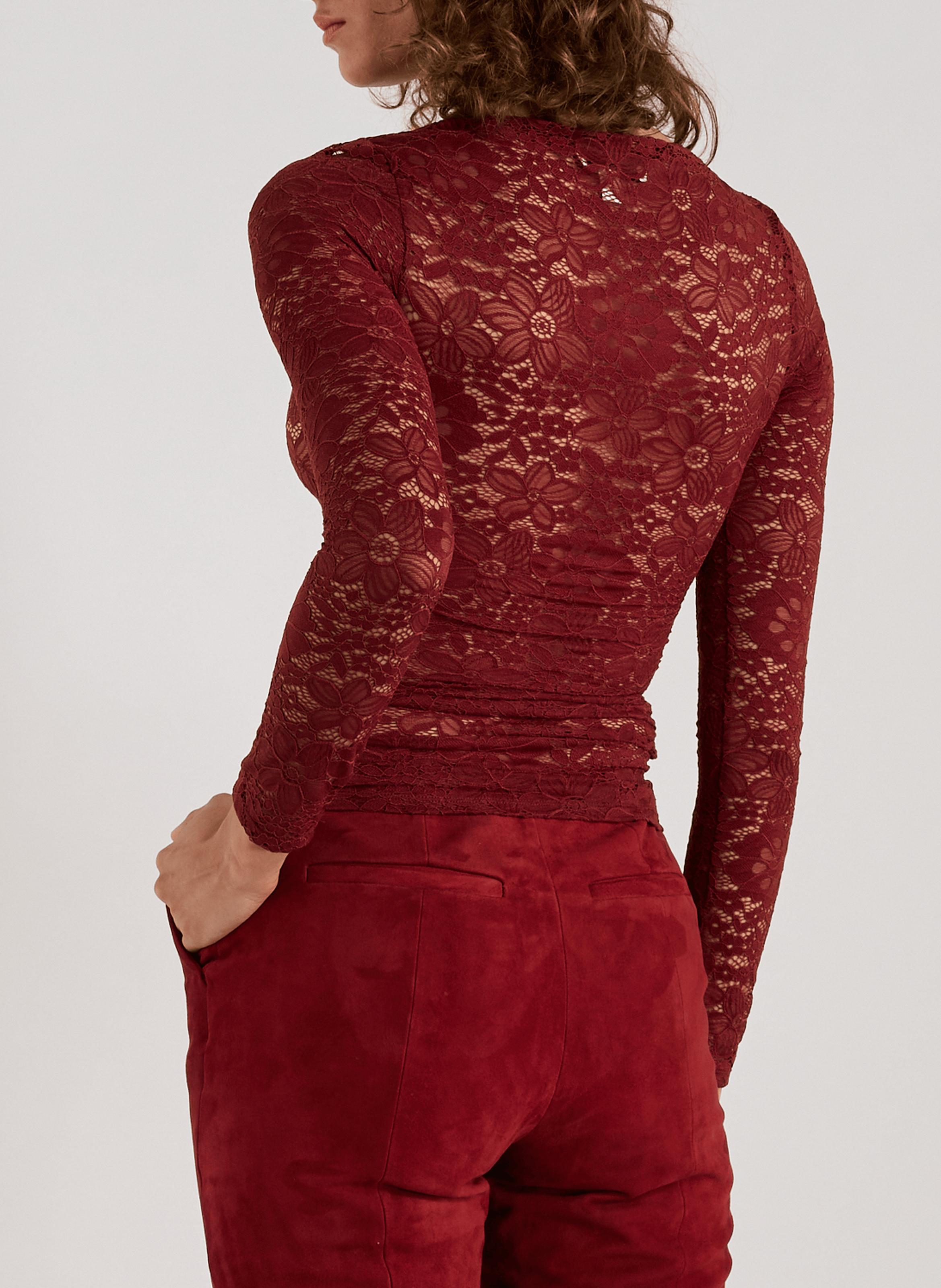 T-shirt en dentelle en coton TOPSHOP Rouge