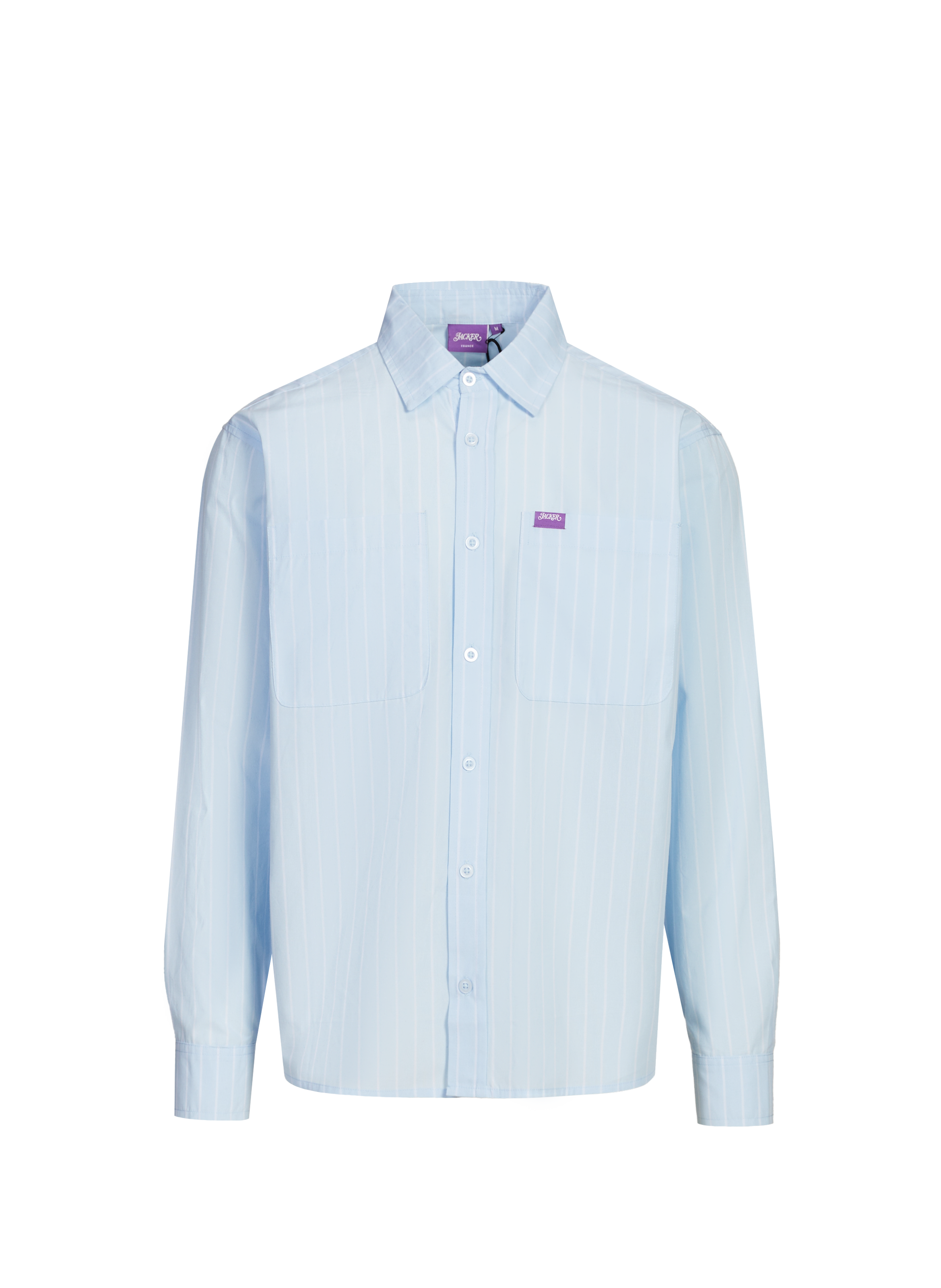 JACKER. Oversized Striped Cotton Shirt Blue