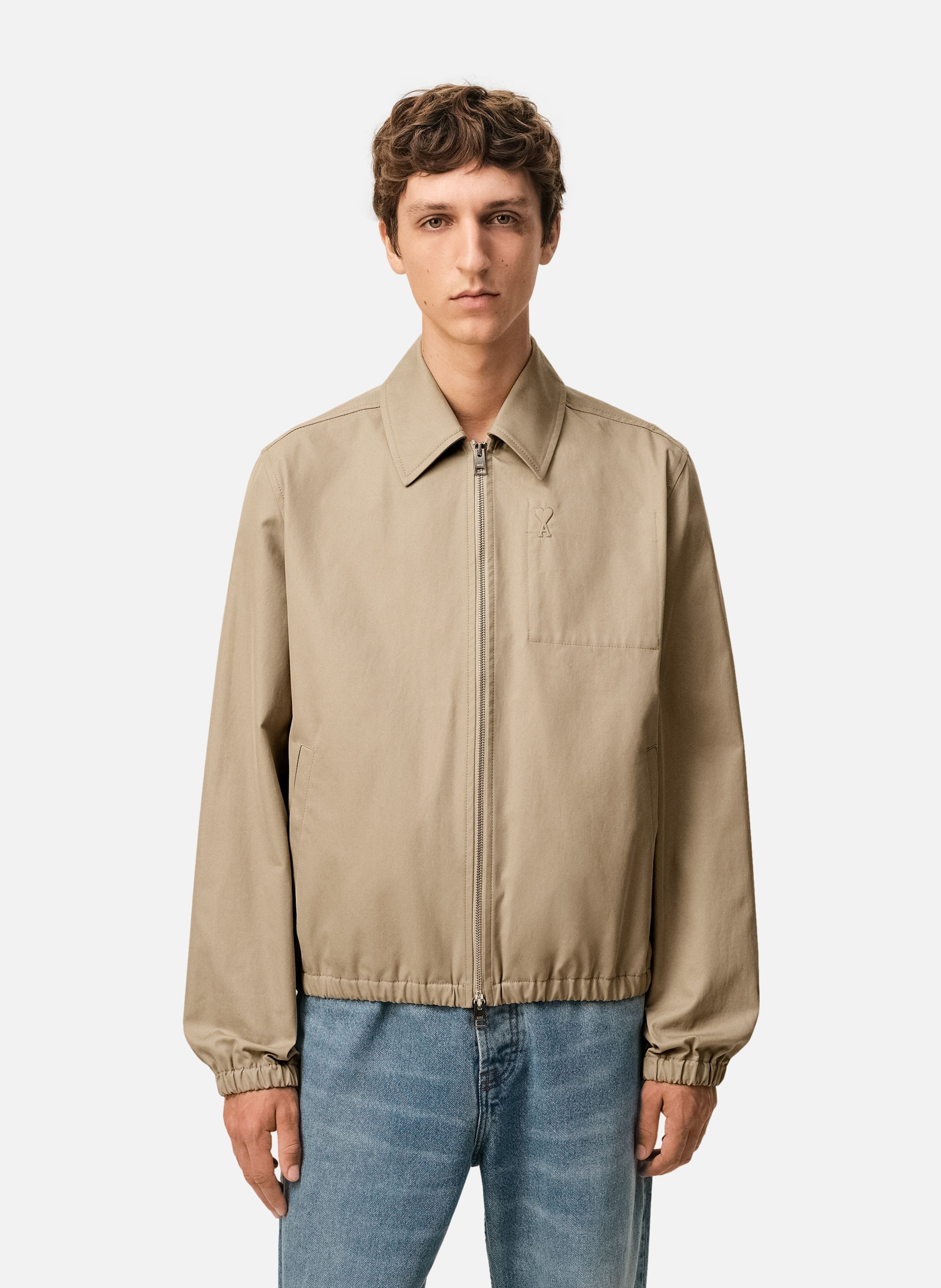AMI PARIS Blouson zippé ami de coeur en coton Beige