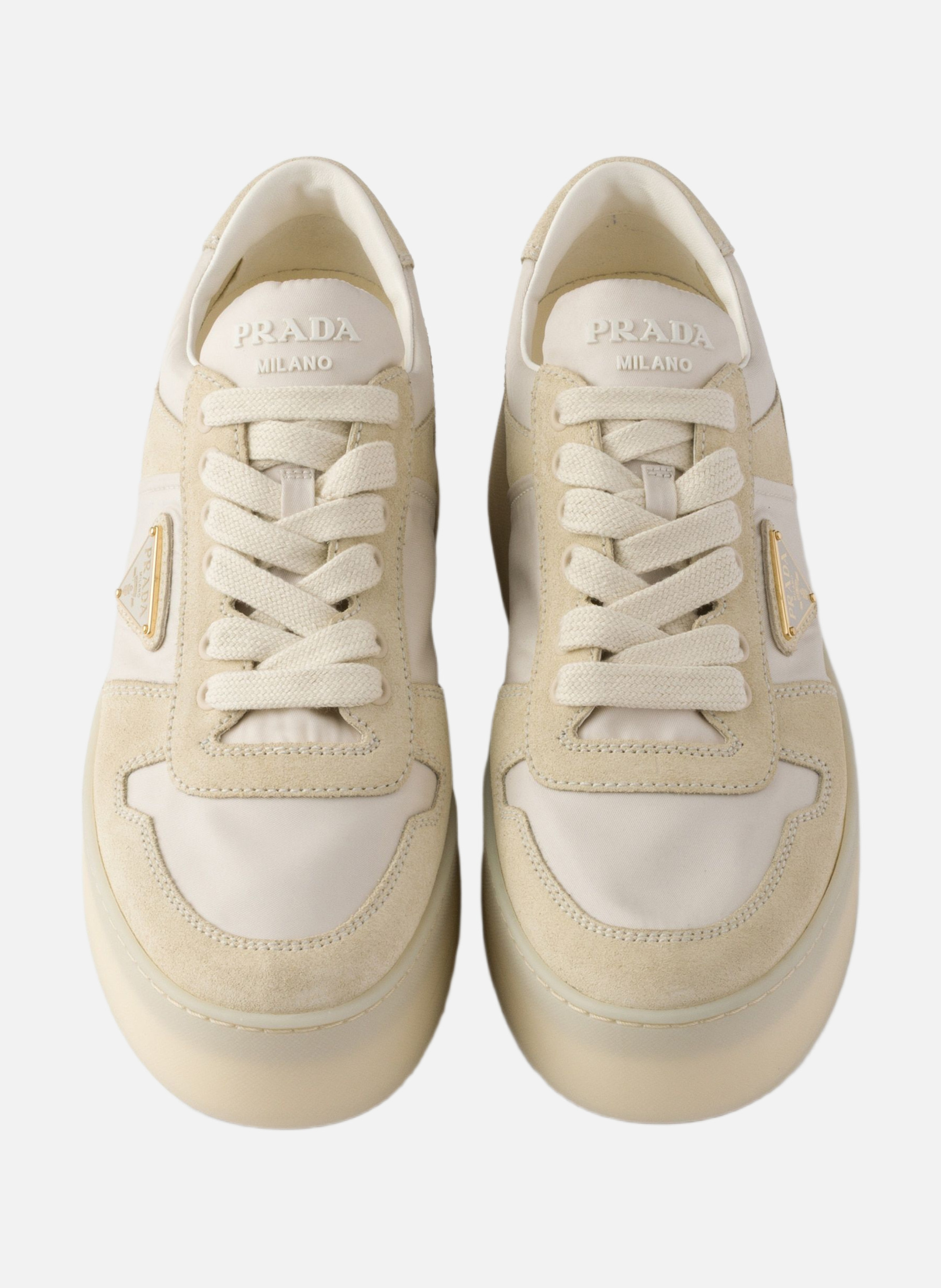Baskets downtown bold en re-nylon et en daim PRADA Beige