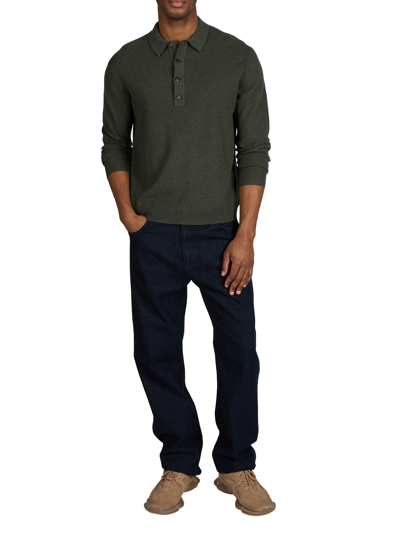 Pull col polo en laine mérinos et coton HACKETT Vert