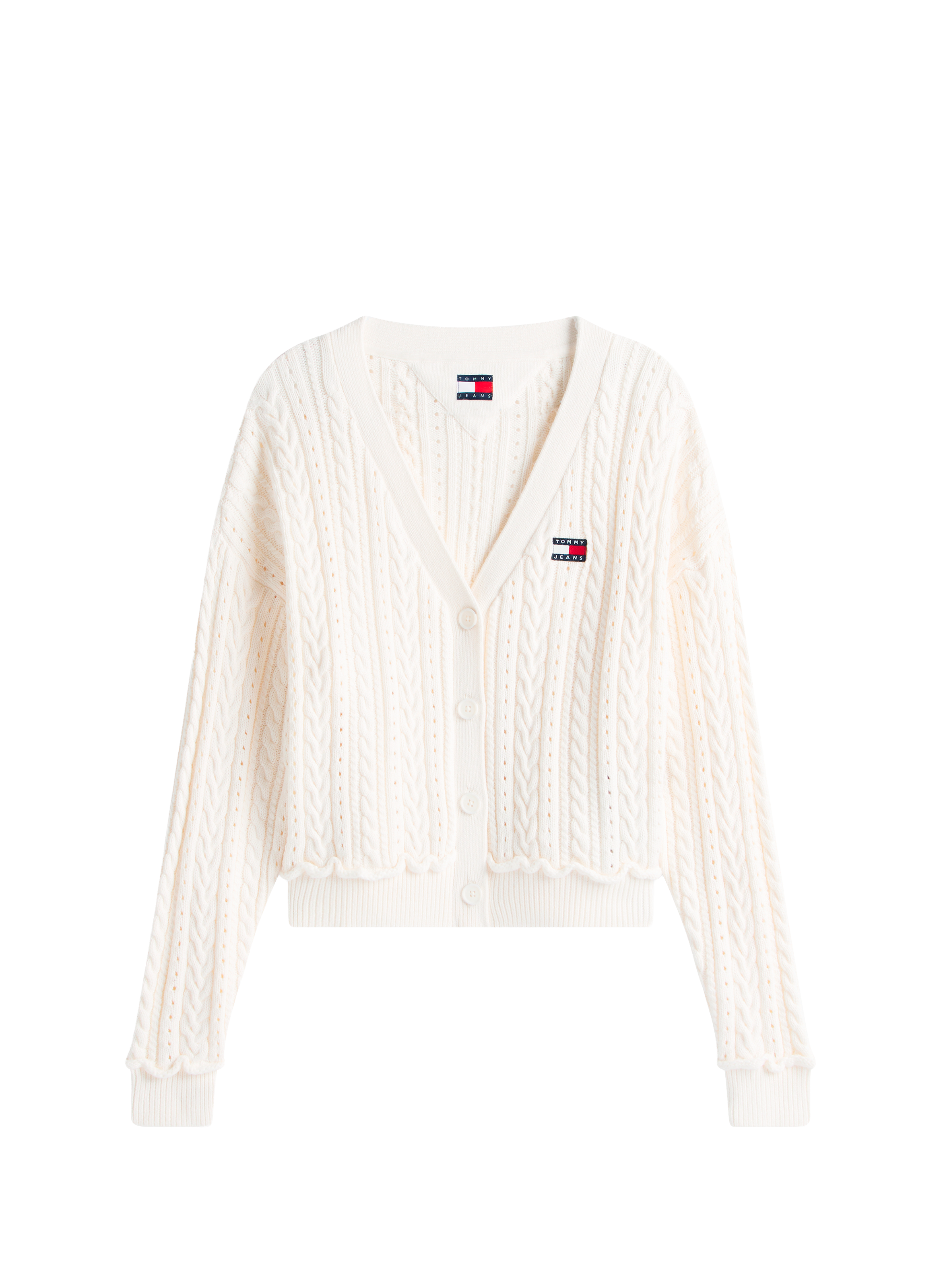 Cardigan coupe carrée en maille torsadée de coton TOMMY HILFIGER Beige