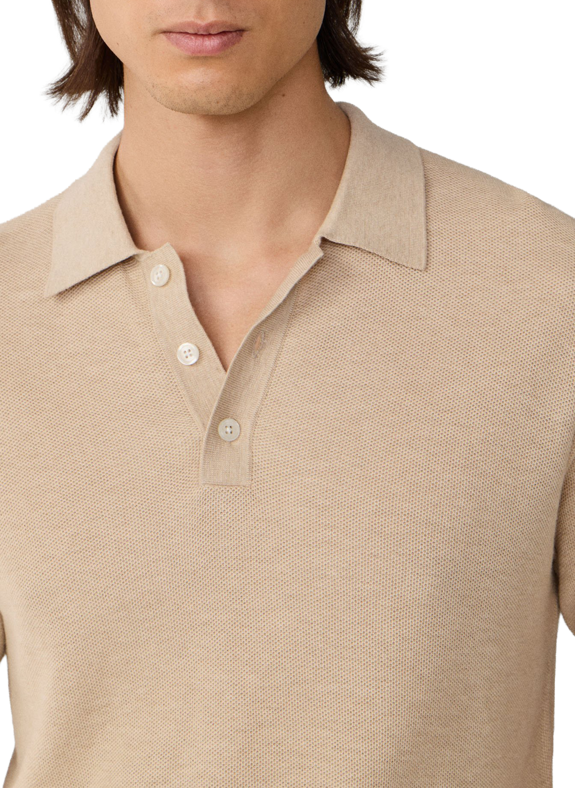 Short-sleeved polo in piqué cotton and cashmere Beige