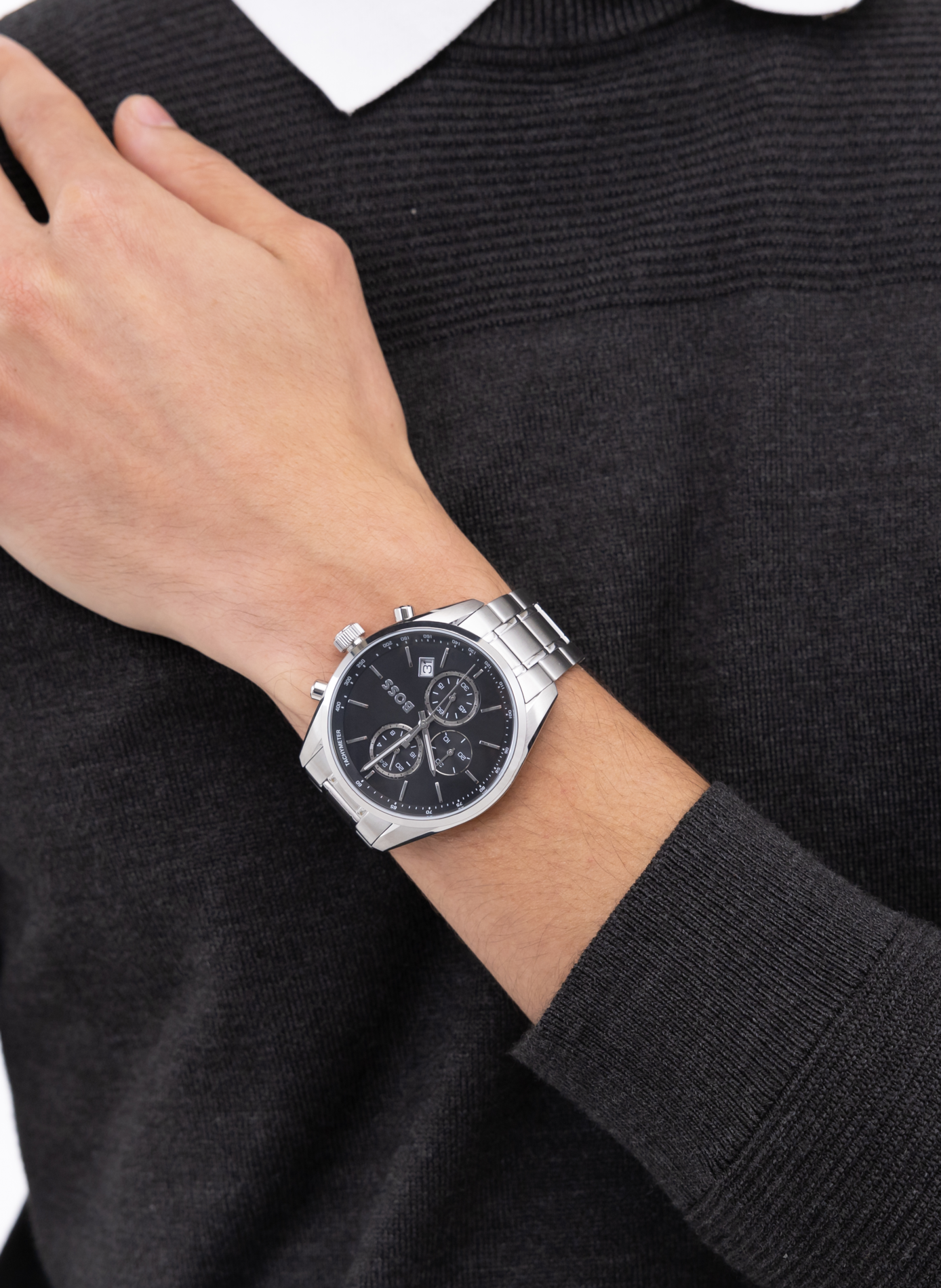 Montre quartz Grand prix 44 en acier inoxydable BOSS MONTRES Noir