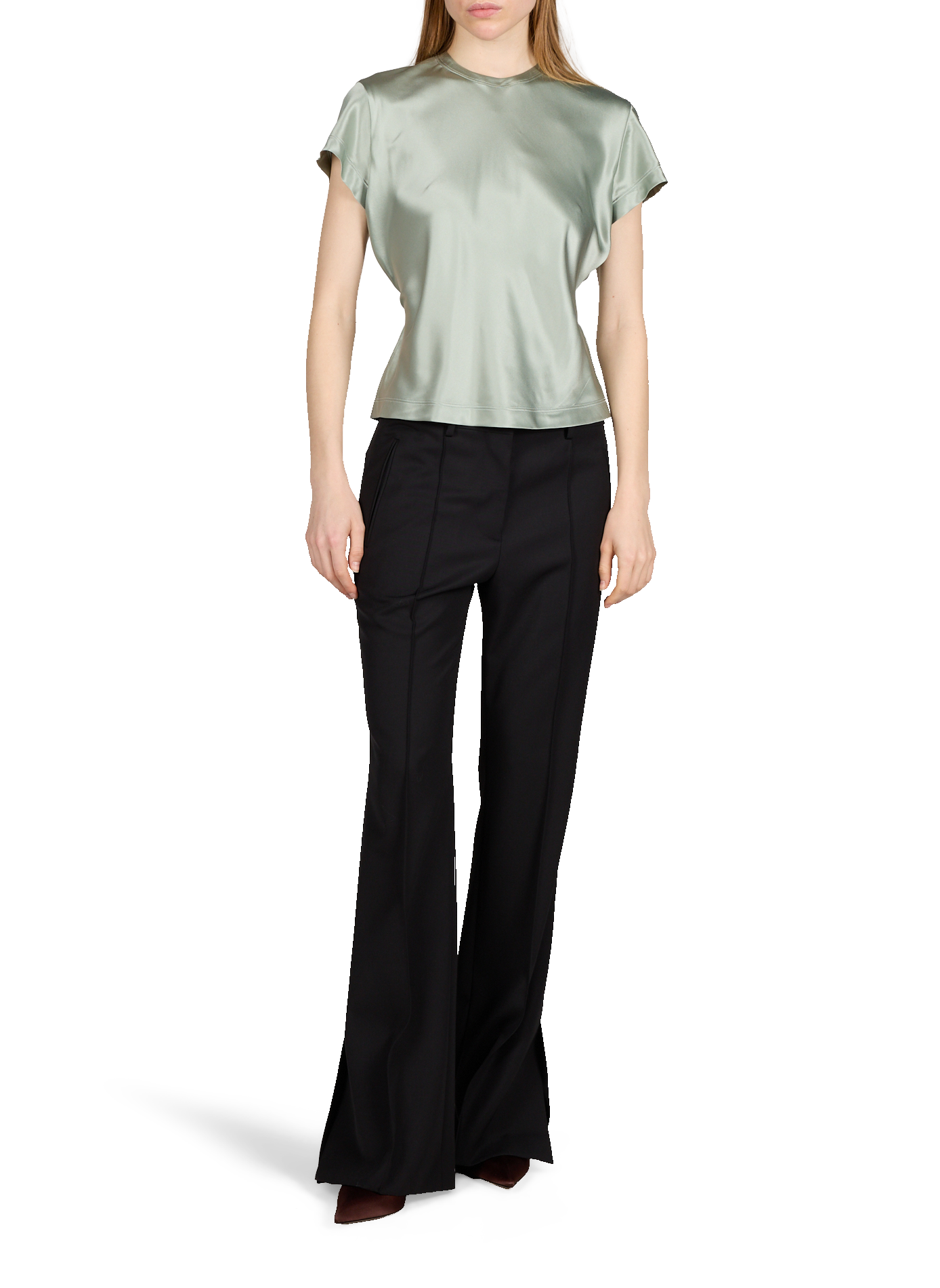 Tee-shirt en satiné à liens en soie HELMUT LANG Gris