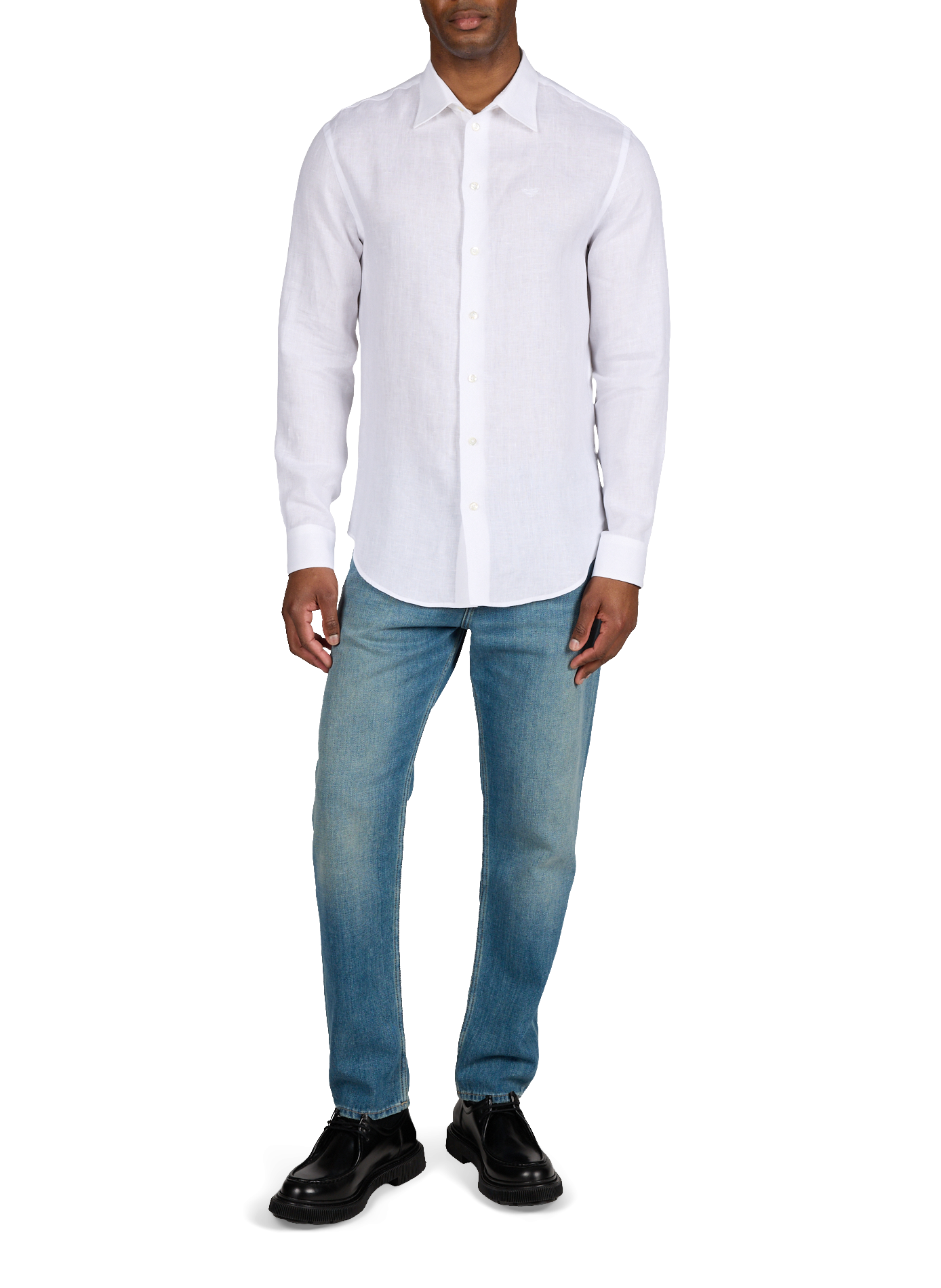 Camicia diritta in puro lino EMPORIO ARMANI Bianco