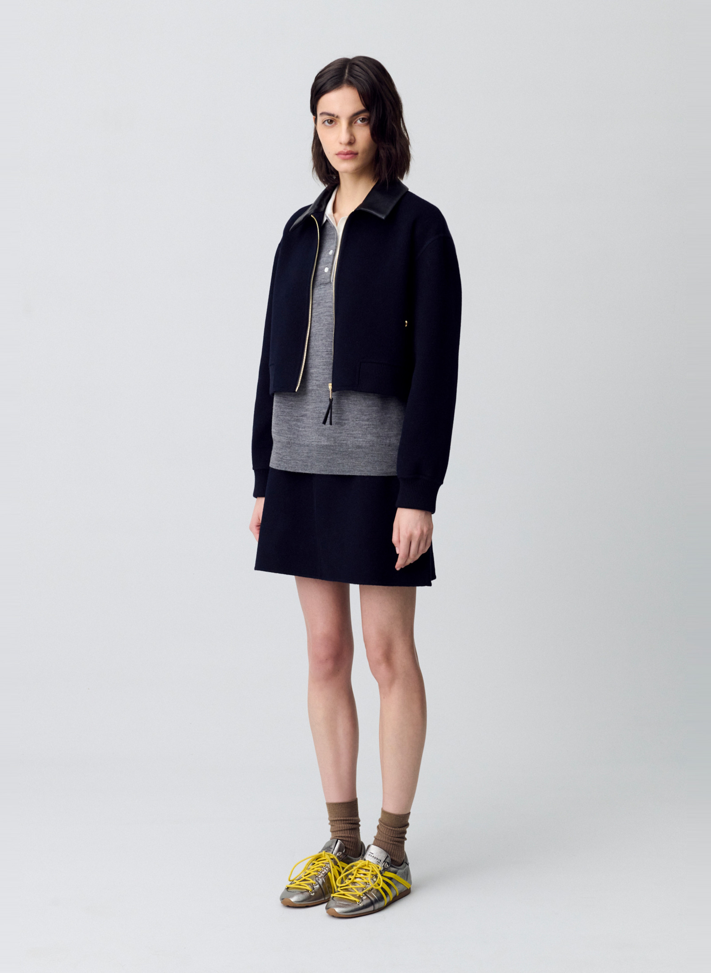 Jupe courte droite en laine double face CLAUDIE PIERLOT Bleu