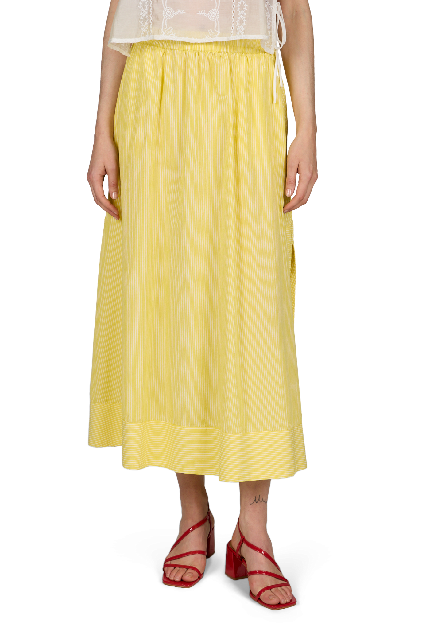 Gonna a righe svasata in cotone ROUGE EDIT Giallo
