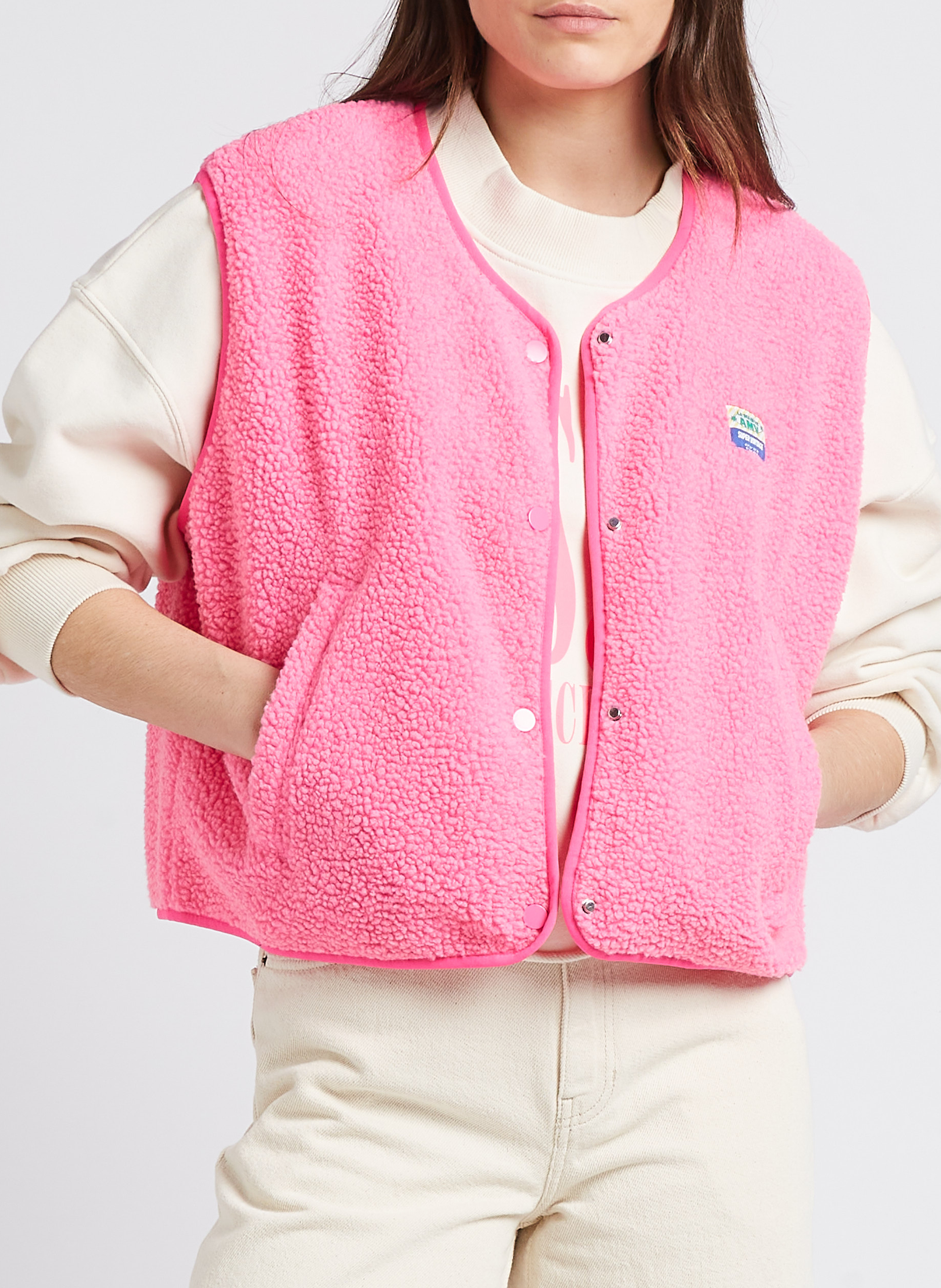 Gilet col rond molletonné sans manches hoktown AMERICAN VINTAGE Rose