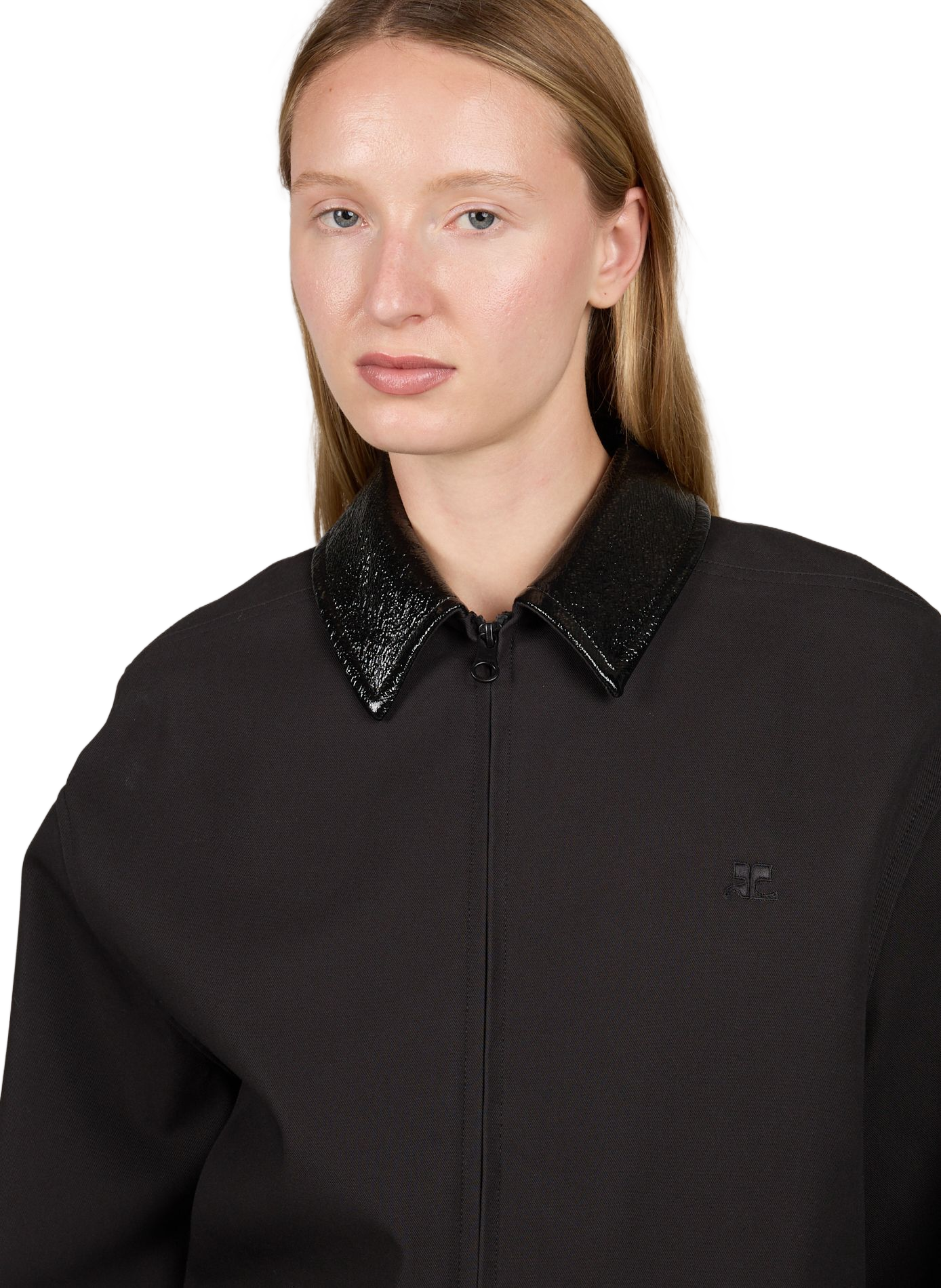 Jacke mit glänzendem Kragen aus Baumwolle COURRÈGES Schwarz