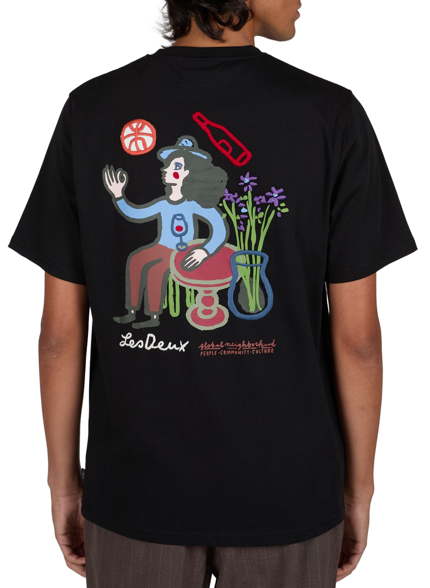 Gerades T-Shirt mit gesticktem Muster aus Baumwolle LES DEUX Schwarz