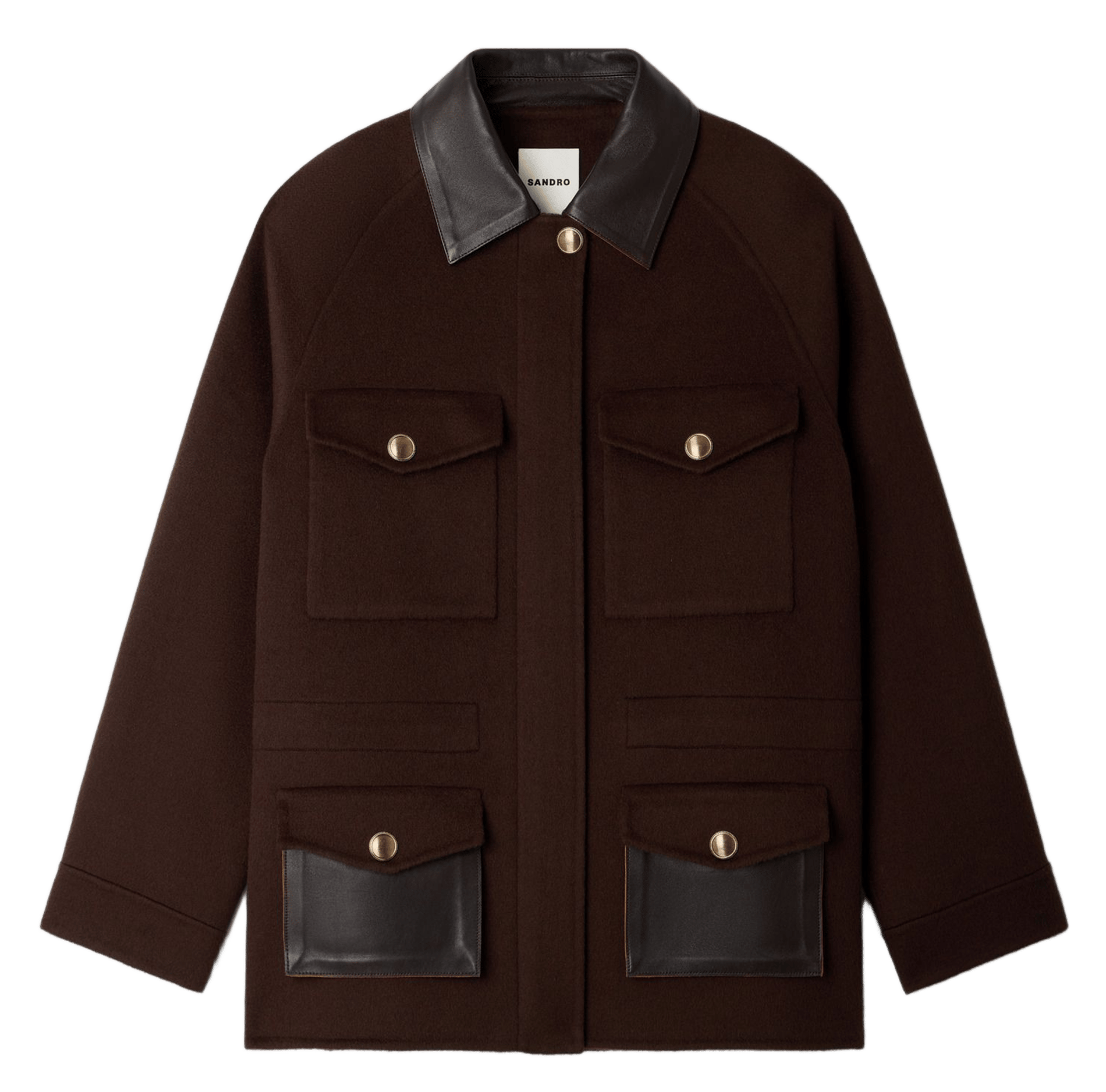 Manteau col classique en laine SANDRO Marron