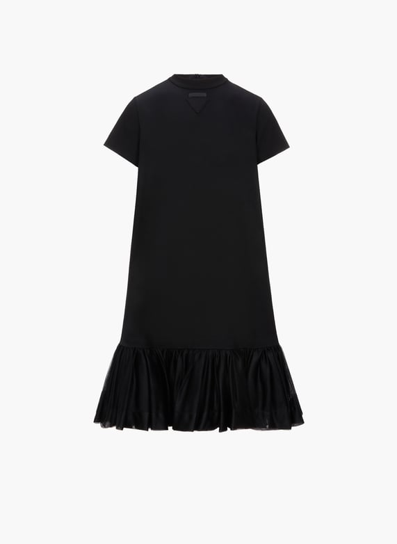 Prada black cotton ruffled t-shirt dress - Women | Printemps Prada black cotton ruffled t-shirt dress - Women | Printemps
