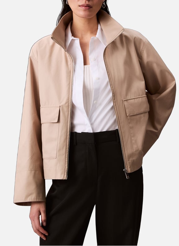 Short cotton-blend jacket Beige by CALVIN KLEIN CALVIN KLEIN Short cotton-blend jacket Beige