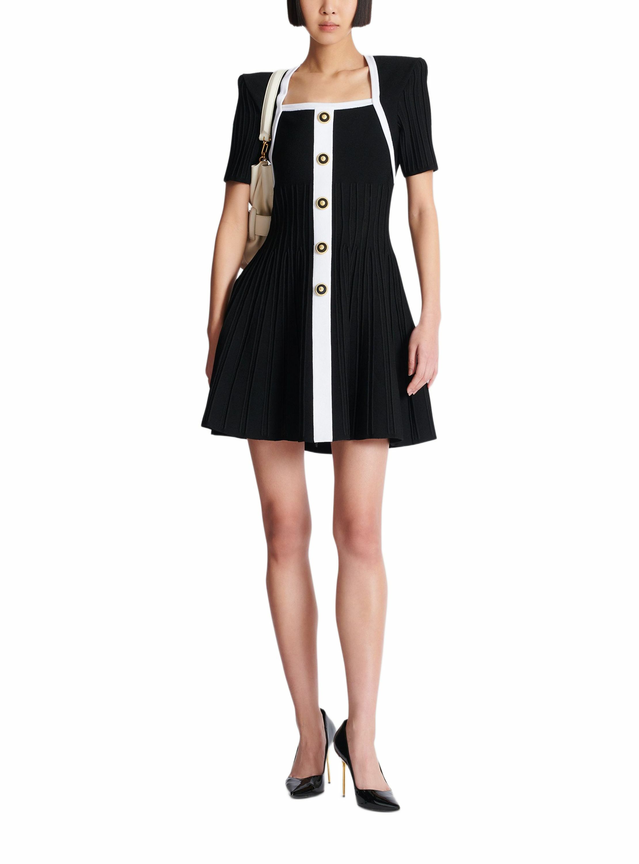 Robe bicolore évasée en maille BALMAIN Noir