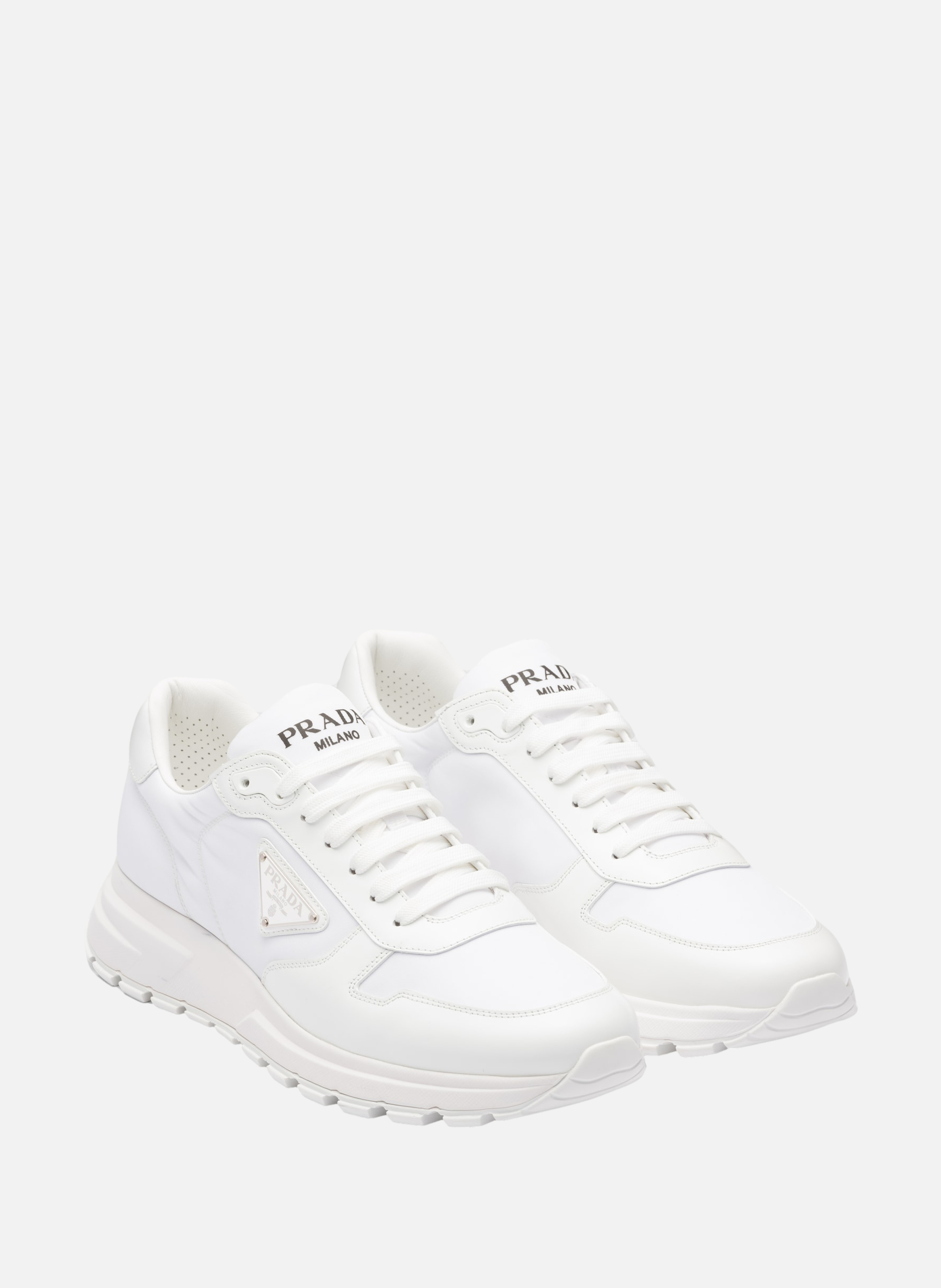 Sneakers prax 01 en cuir brossé et re-nylon PRADA Blanc