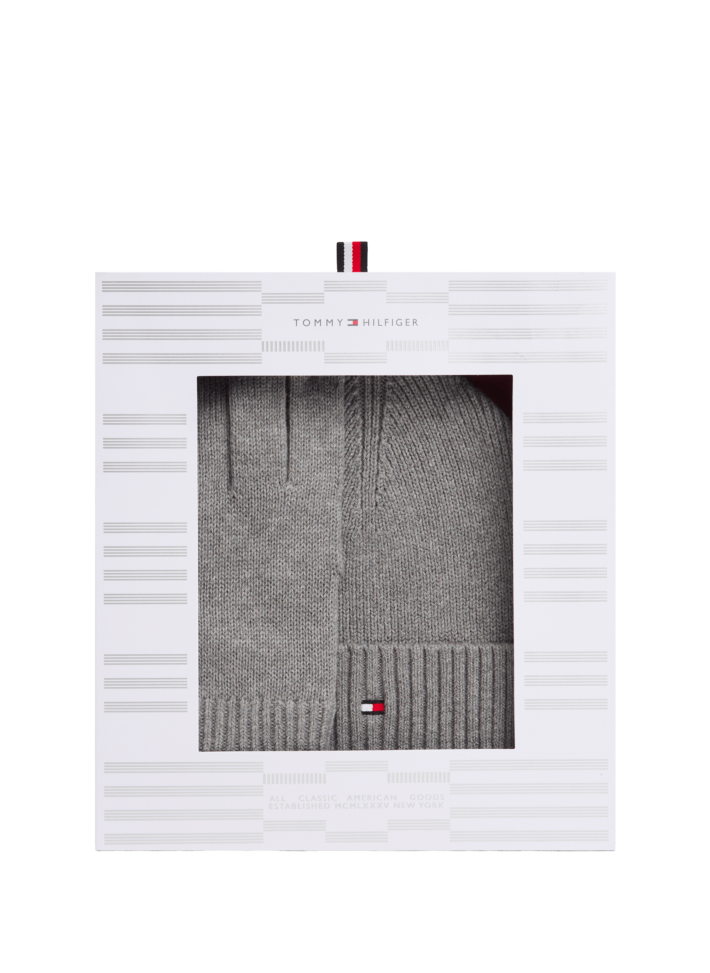 Bonnet et gants en coton et cachemire TOMMY HILFIGER Gris