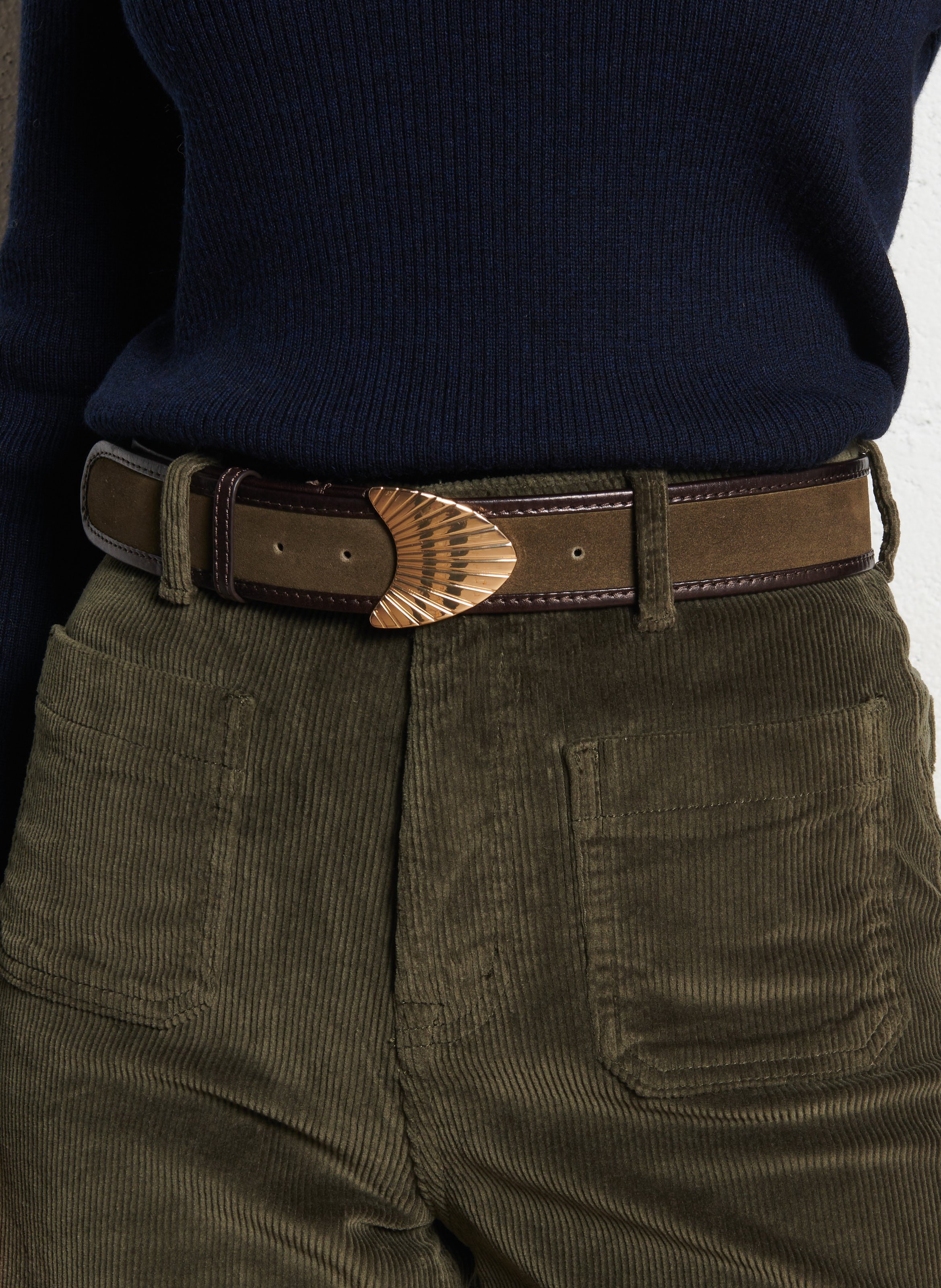 Ceinture boucle en cuir leonard MAISON 123 Kaki