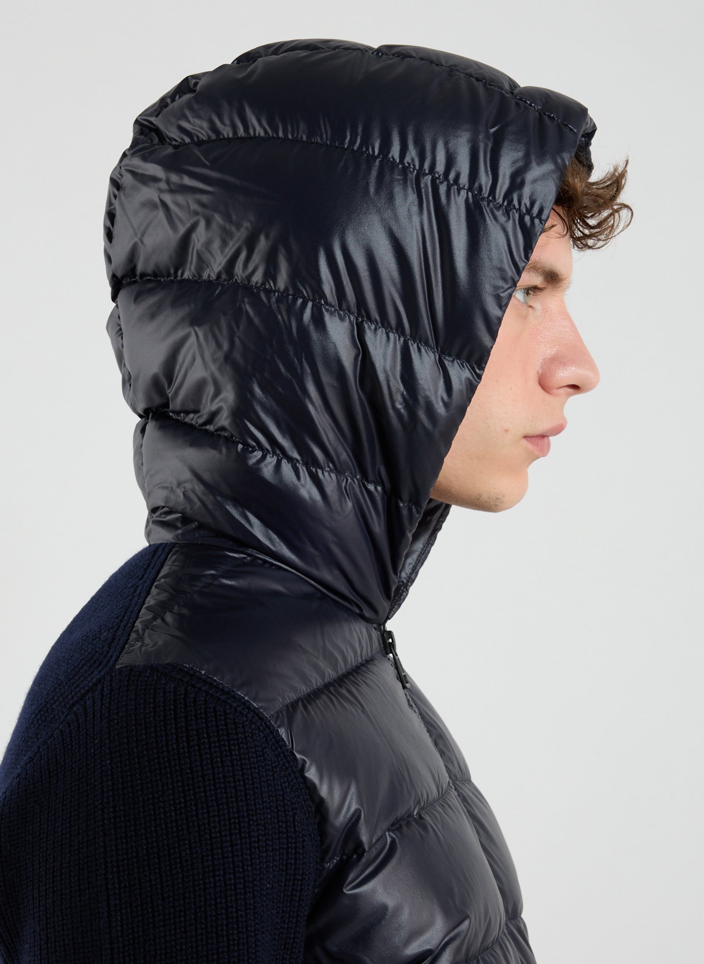 Quilted zip-up hoodie MONCLER Blue