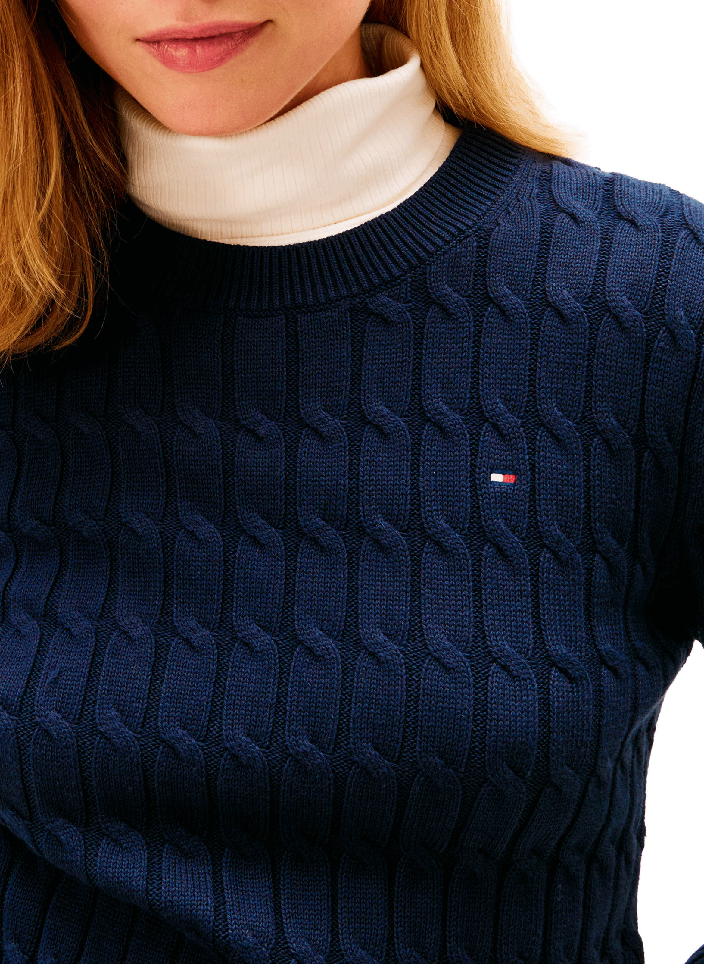 Straight round neck sweater in ribbed cotton knit TOMMY HILFIGER Blue