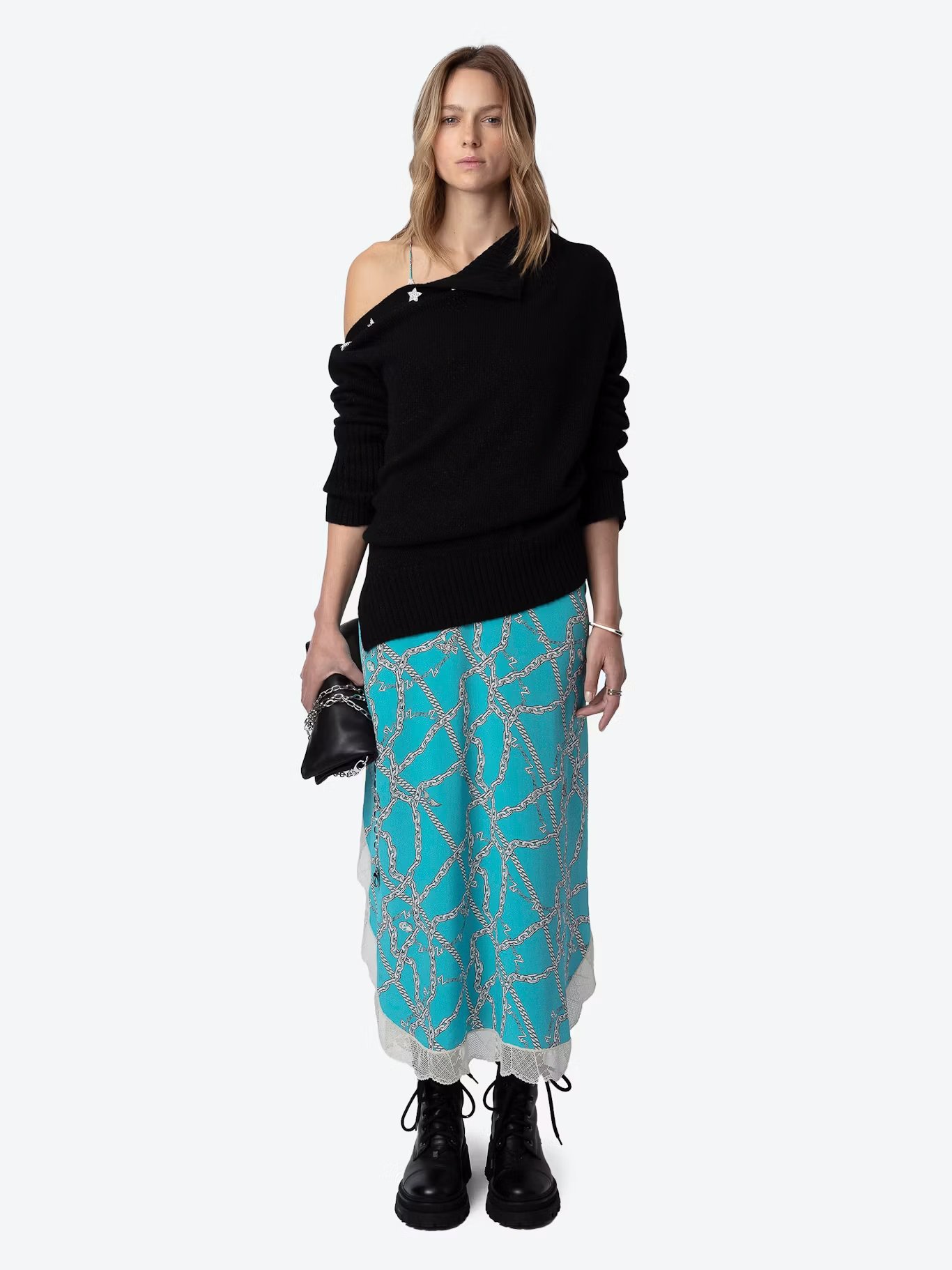 Robe longue imprimée à dentelle en soie ristyl ZADIG&VOLTAIRE Bleu