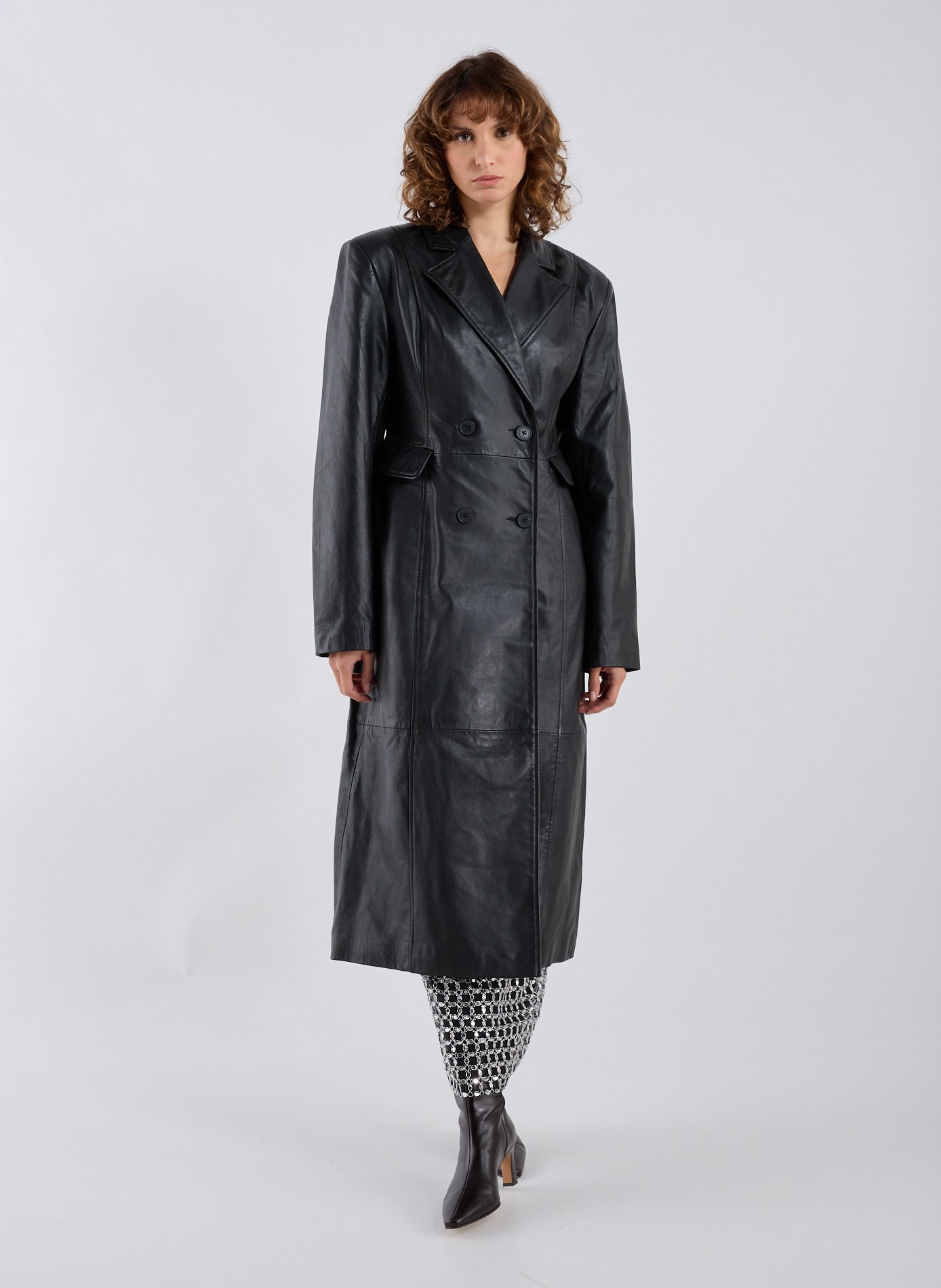 ROTATE Manteau col tailleur en cuir Noir