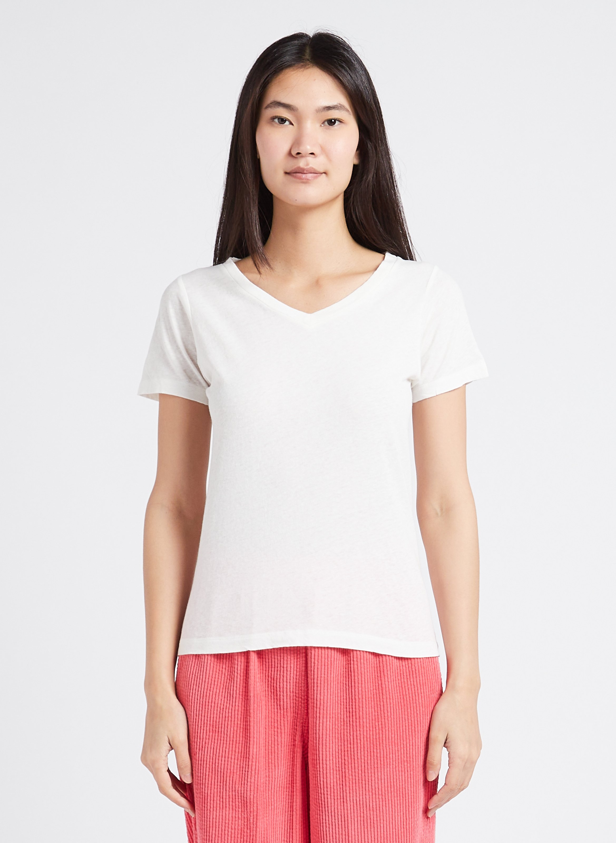 Tee-shirt col v en coton gamipy AMERICAN VINTAGE Blanc