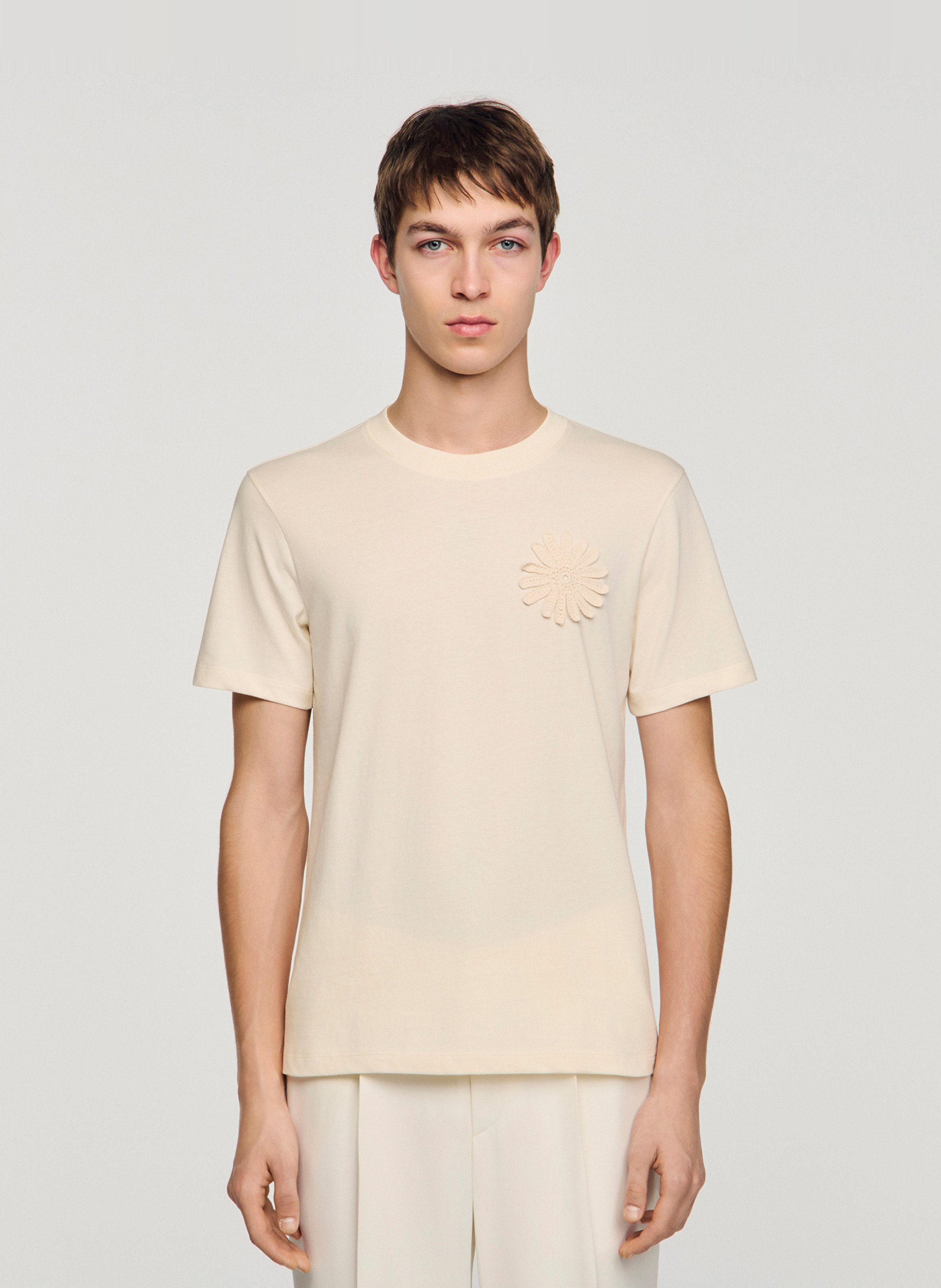 Tee-shirt droit col rond en coton SANDRO Beige