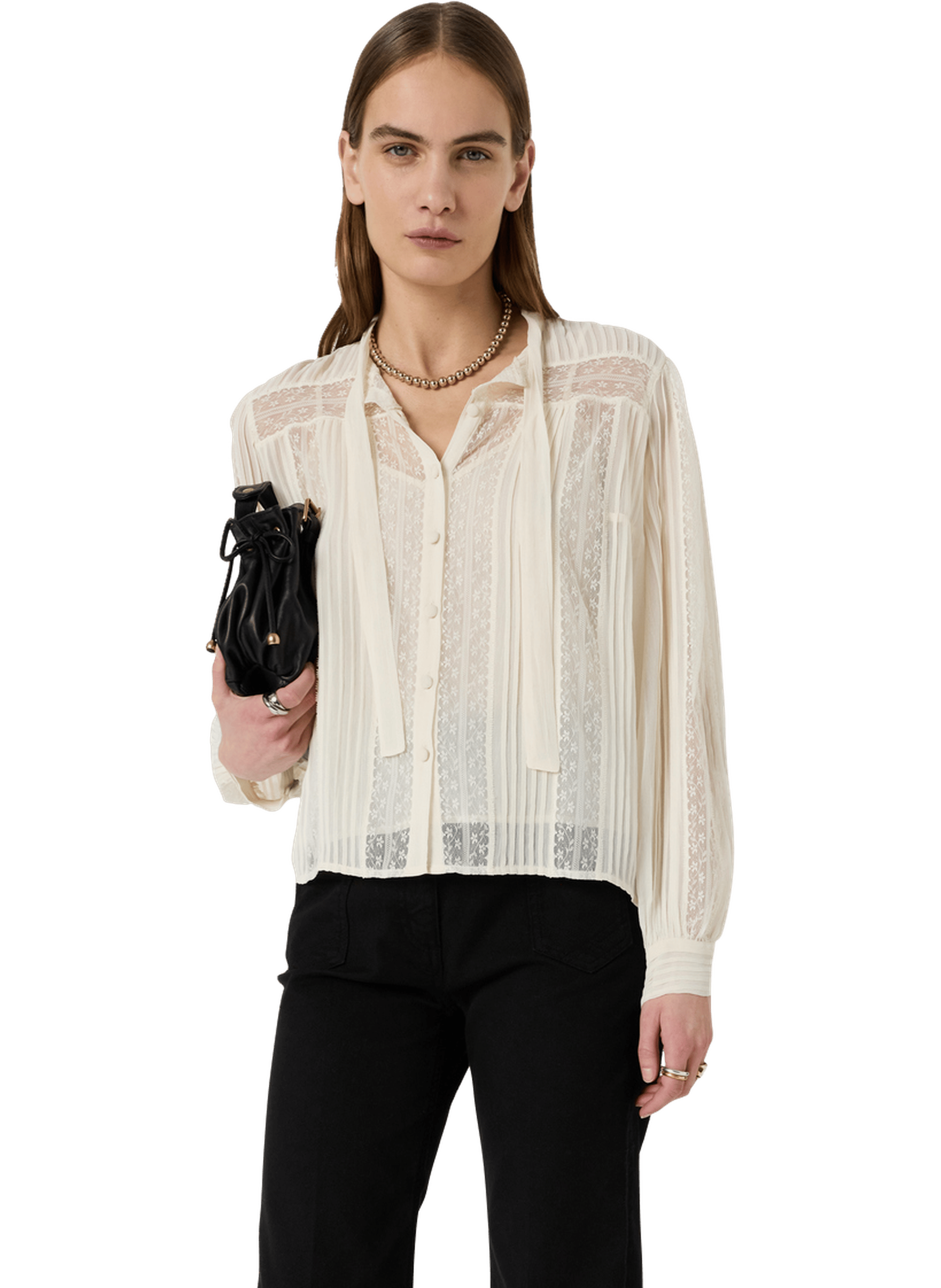 Chemise en dentelle à col lavallière - cyrana GERARD DAREL Blanc