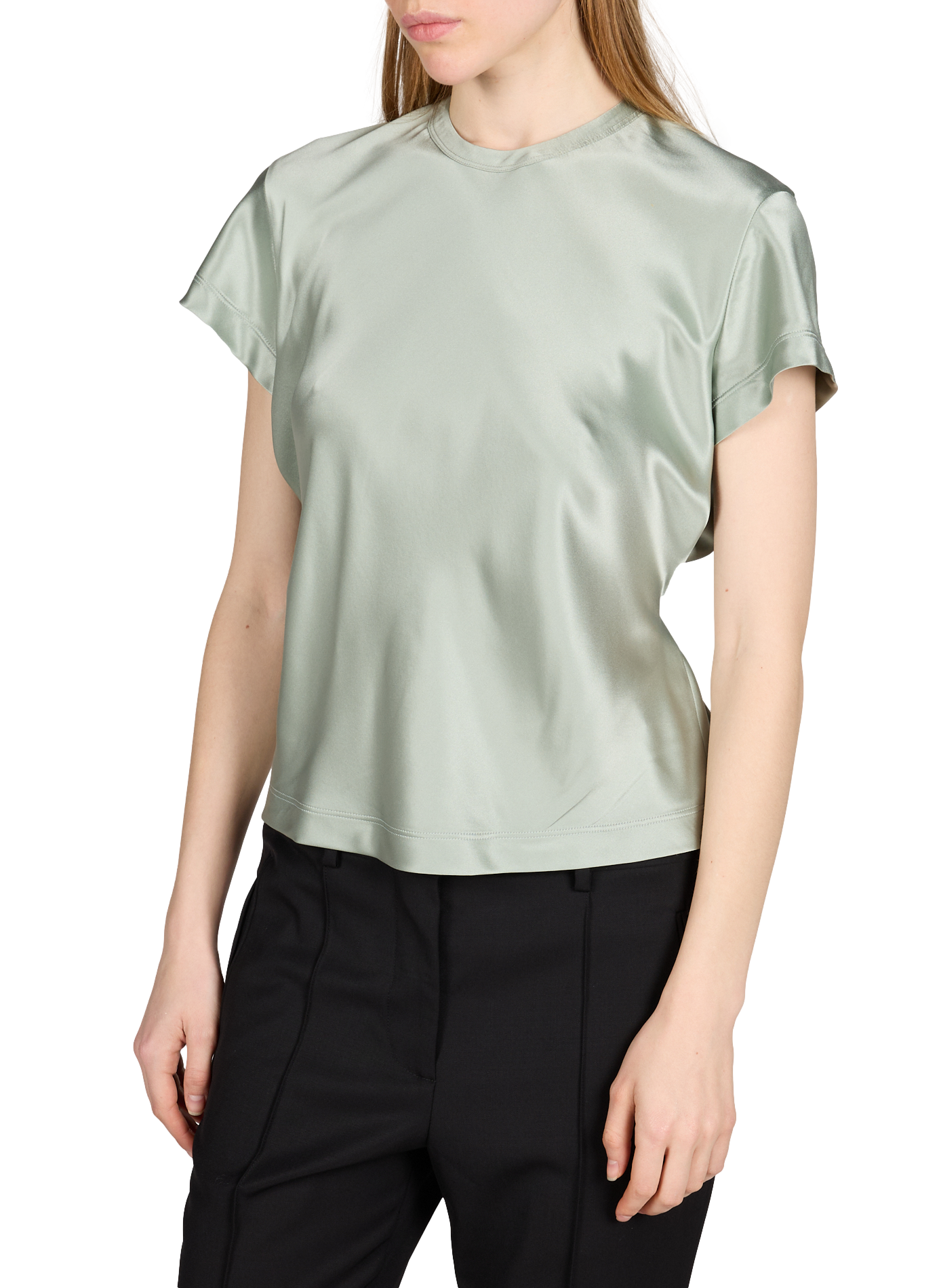 Tee-shirt en satiné à liens en soie HELMUT LANG Gris