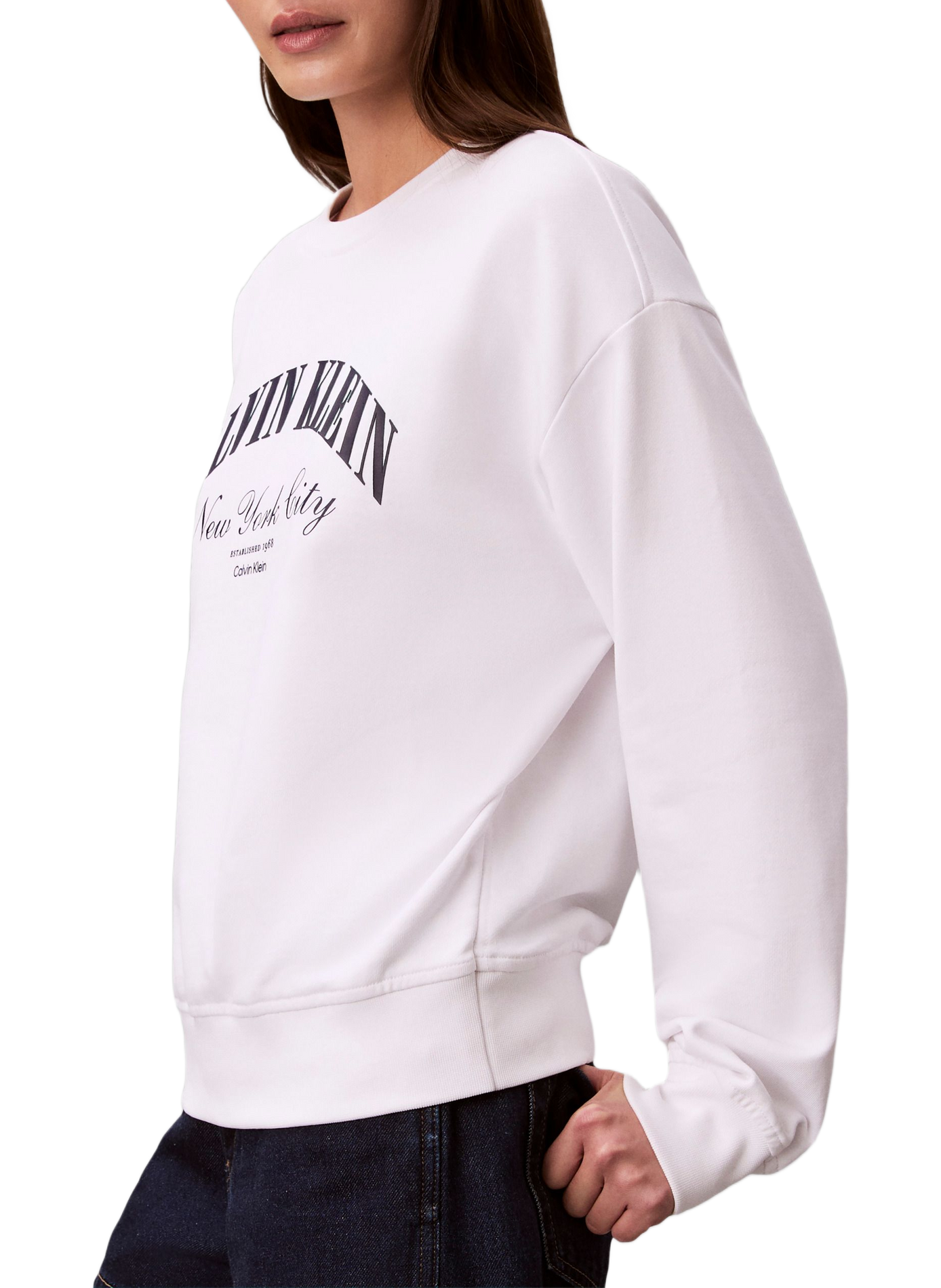 Pull imprimé à col rond en coton CALVIN KLEIN Blanc