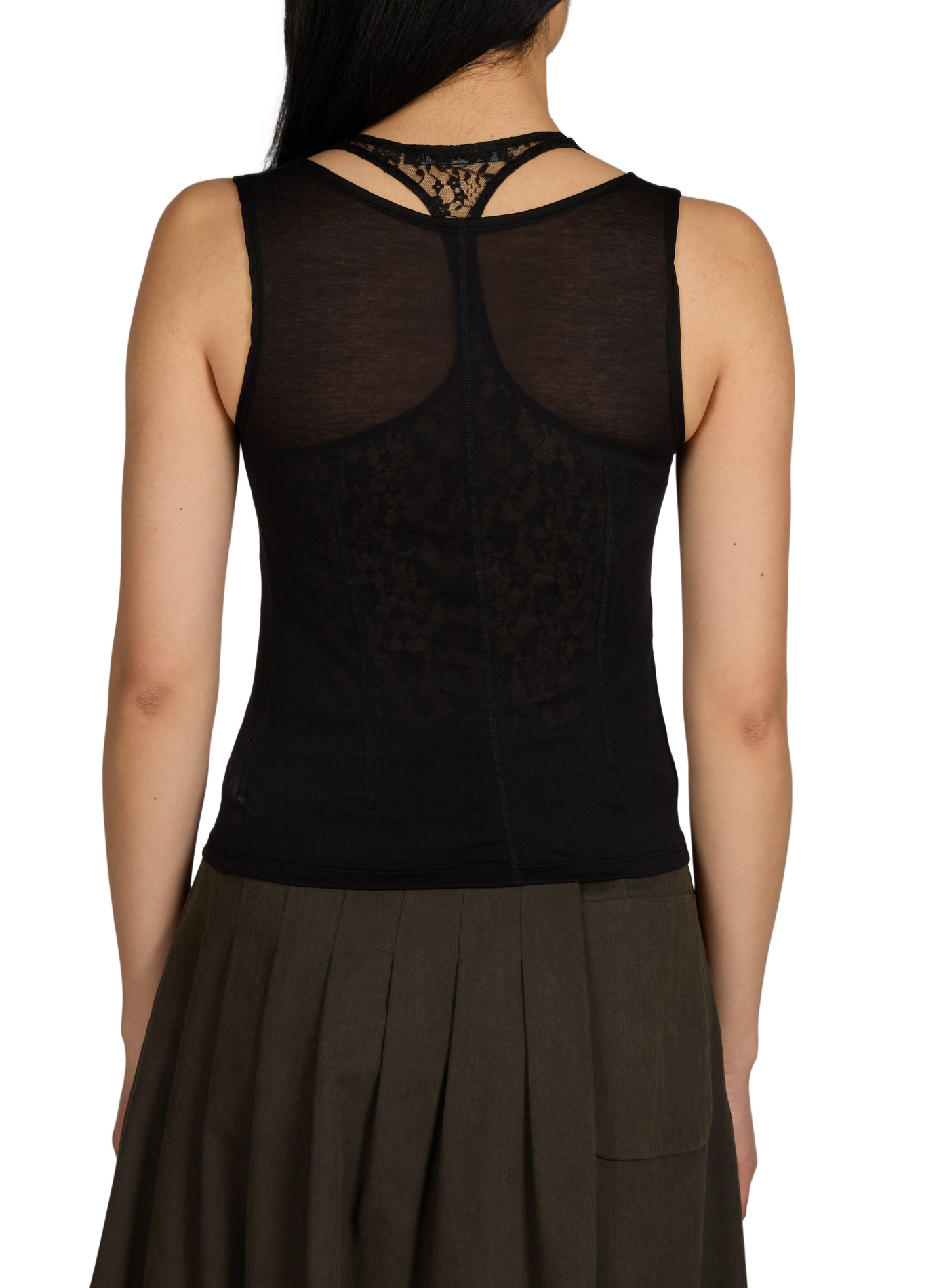 Cotton blend lace overlay tank top OUR LEGACY Black