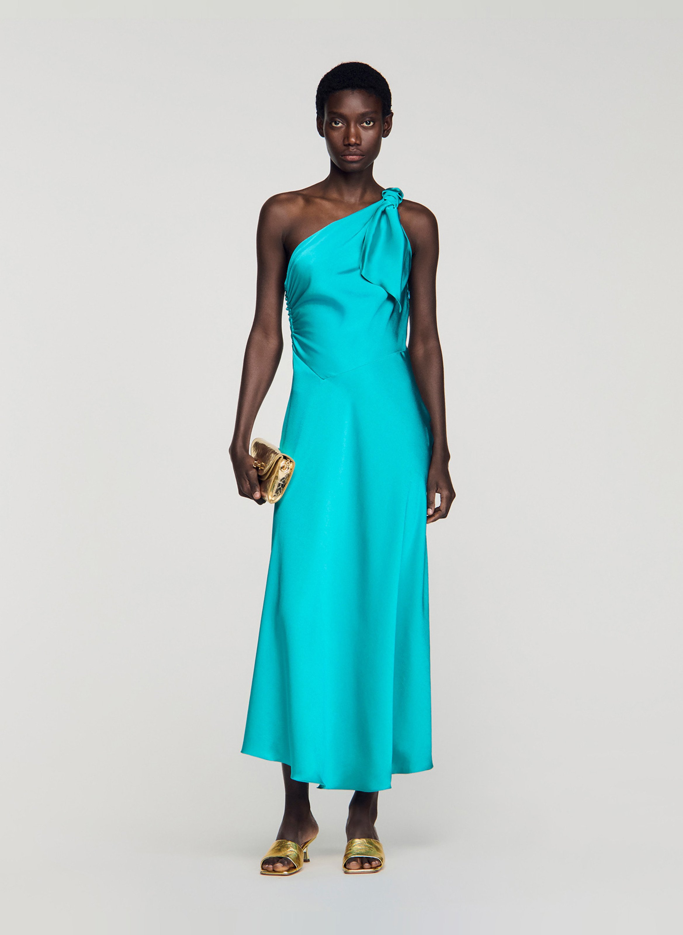 Robe longue satinée unie SANDRO Vert