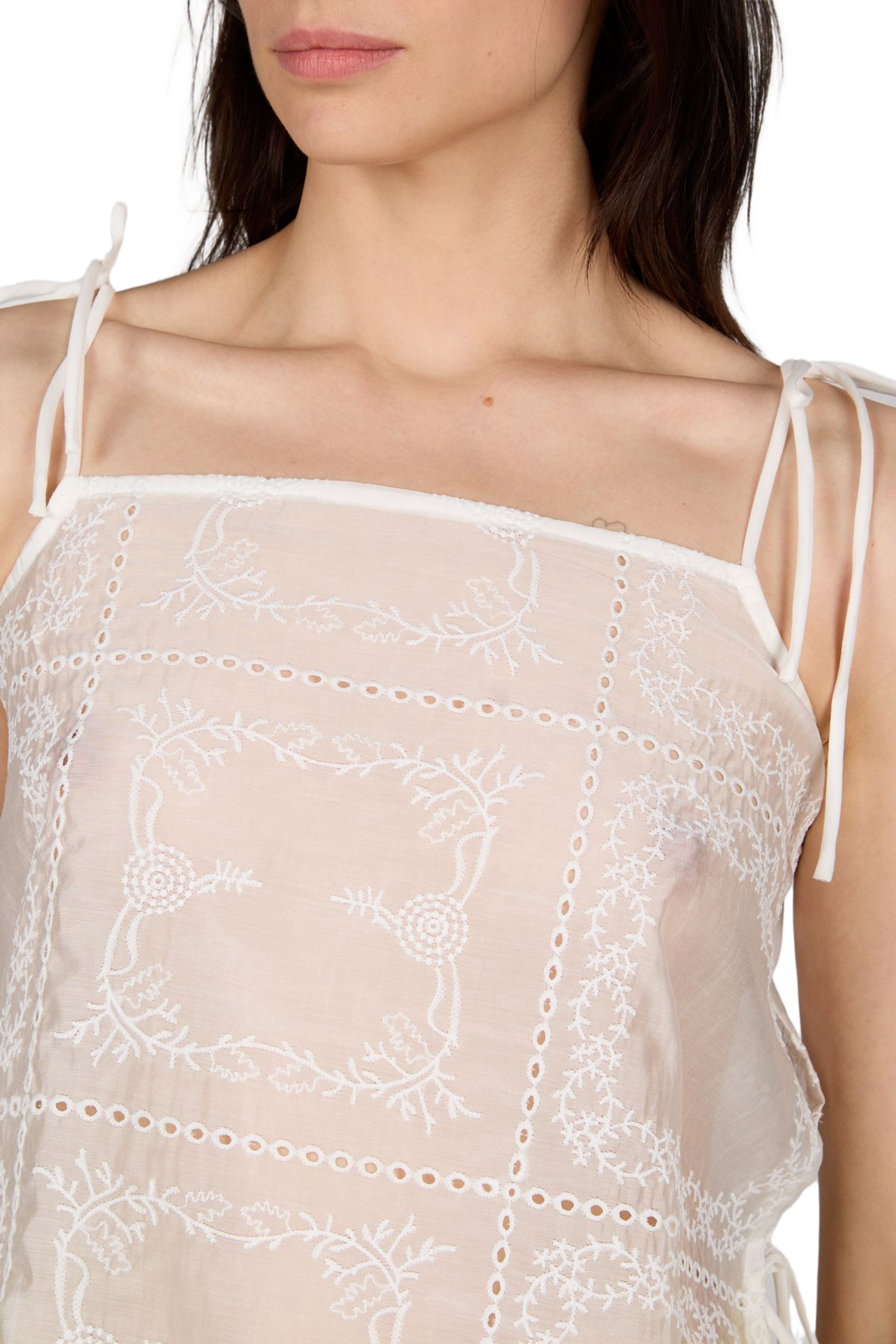 Embroidered sheer tie-up top ROUGE EDIT Beige