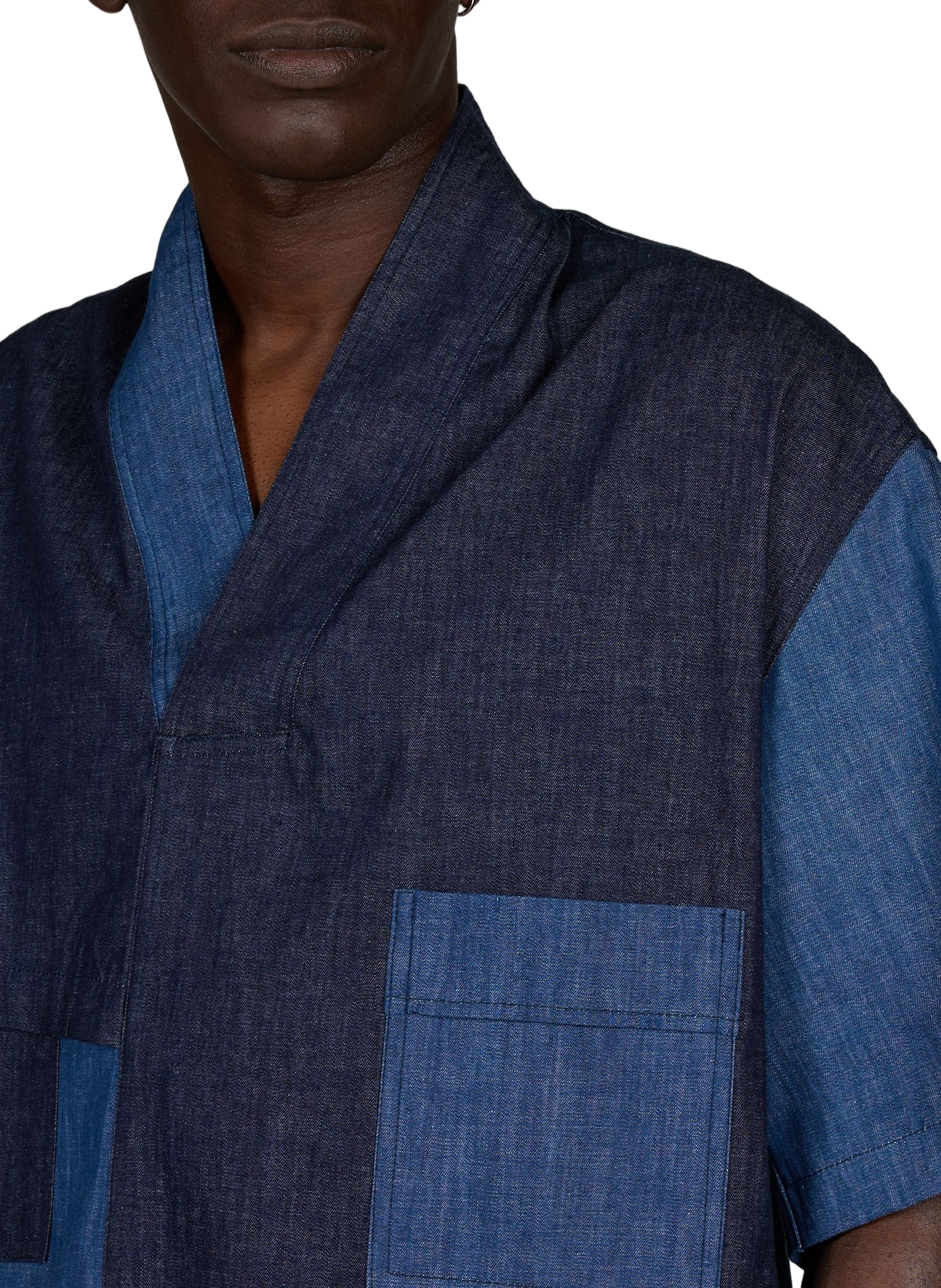 Camicia a taglio squadrato con inserto bicolore in cotone | Blu RENÈ Uomo