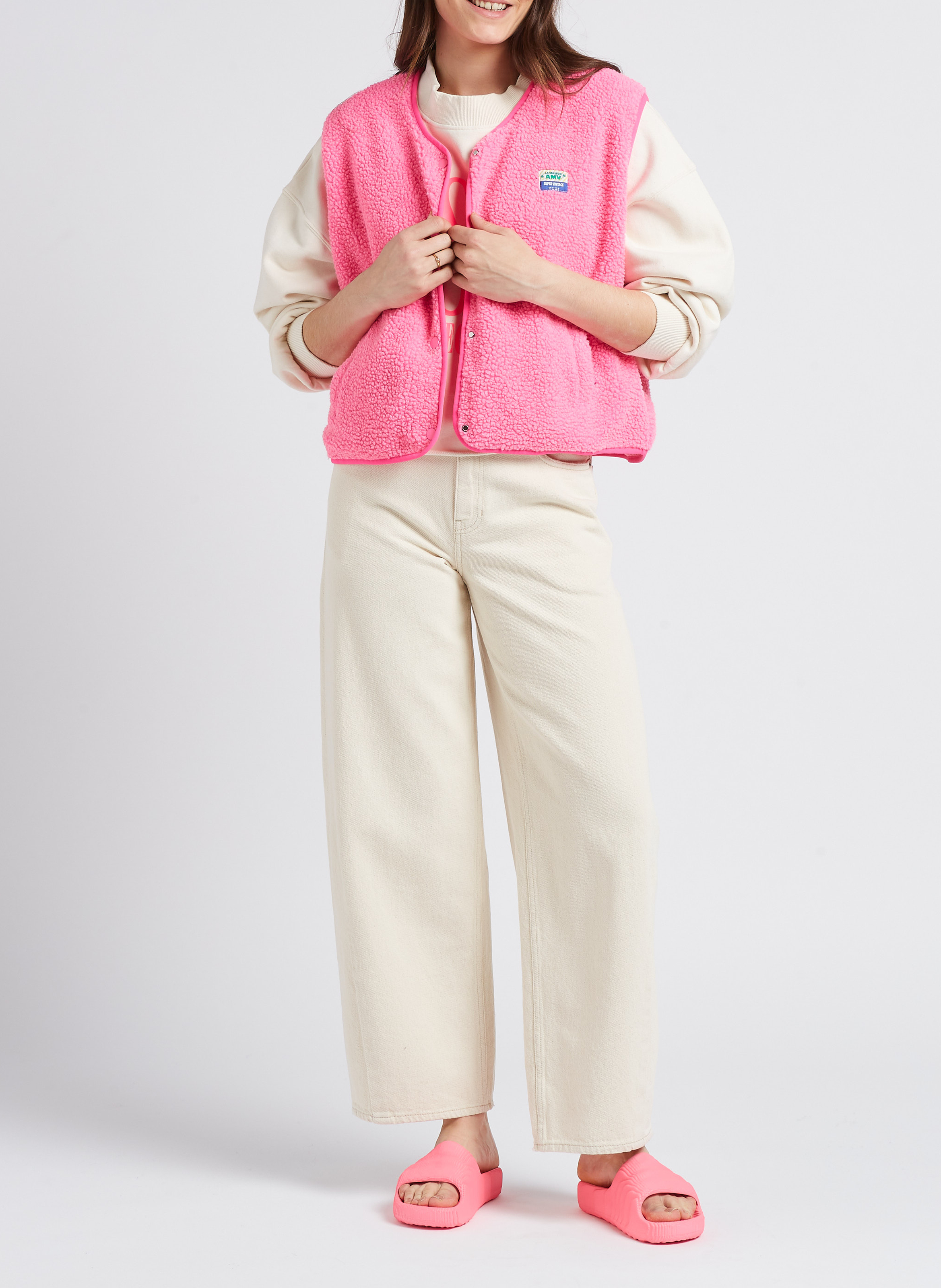 Gilet col rond molletonné sans manches hoktown AMERICAN VINTAGE Rose