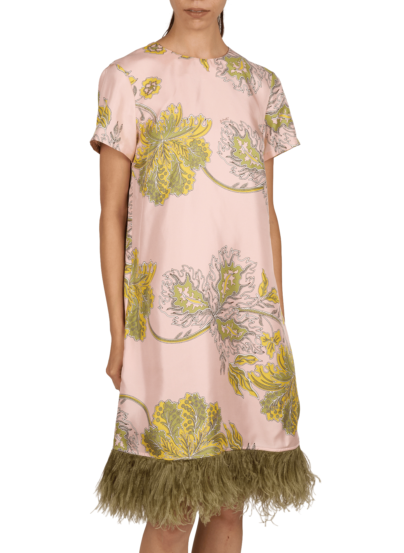 Robe MINI SWING en soie avec plumes LA DOUBLEJ Rose