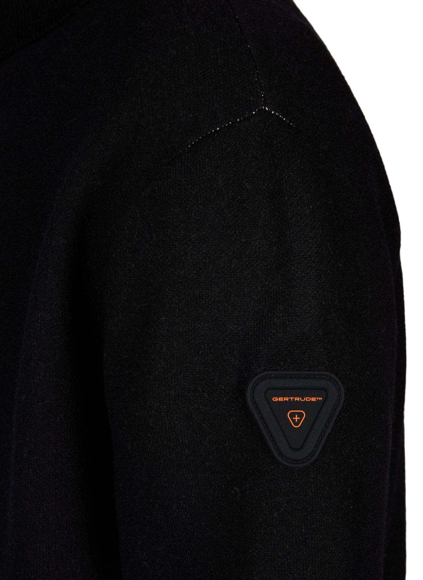 Straight-cut sweater with high collar and zippered pattern. GERTRUDE Black