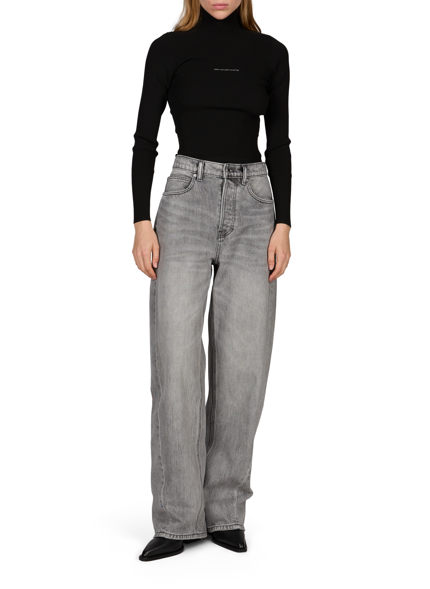 Pull col montant en maille à logo ALEXANDER WANG Noir