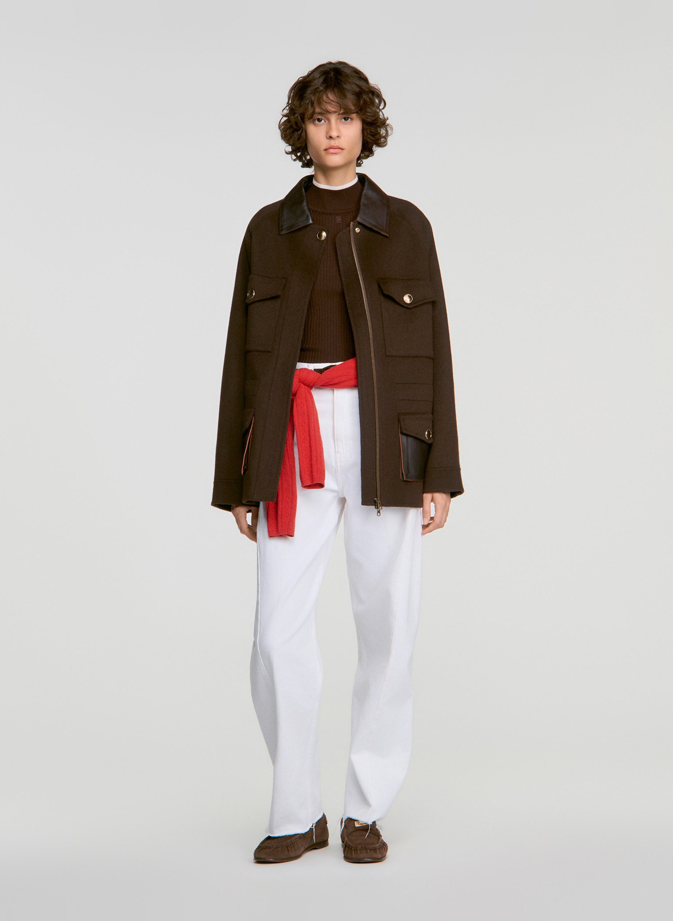 Manteau col classique en laine SANDRO Marron