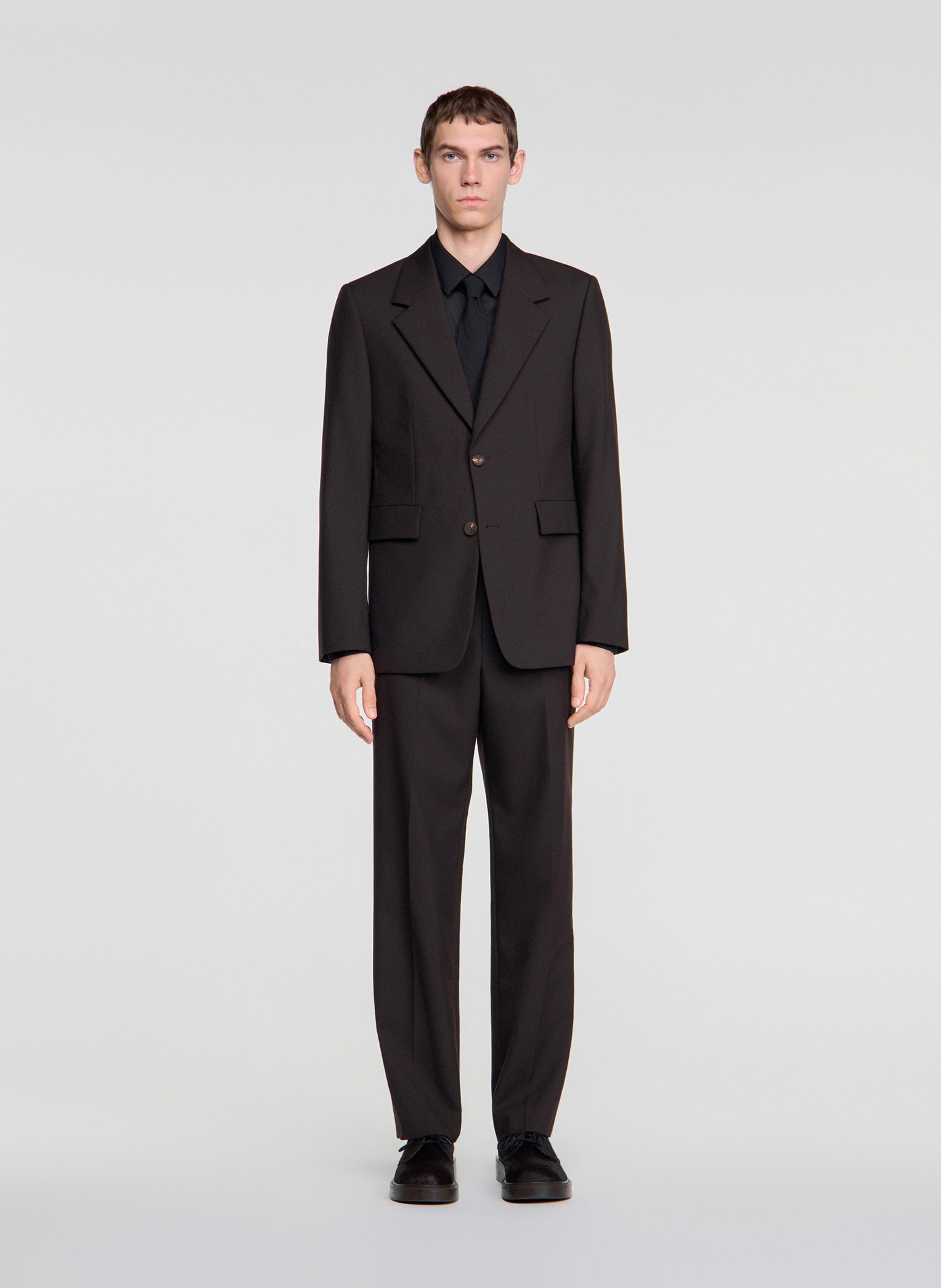 Veste col tailleur en laine SANDRO Marron