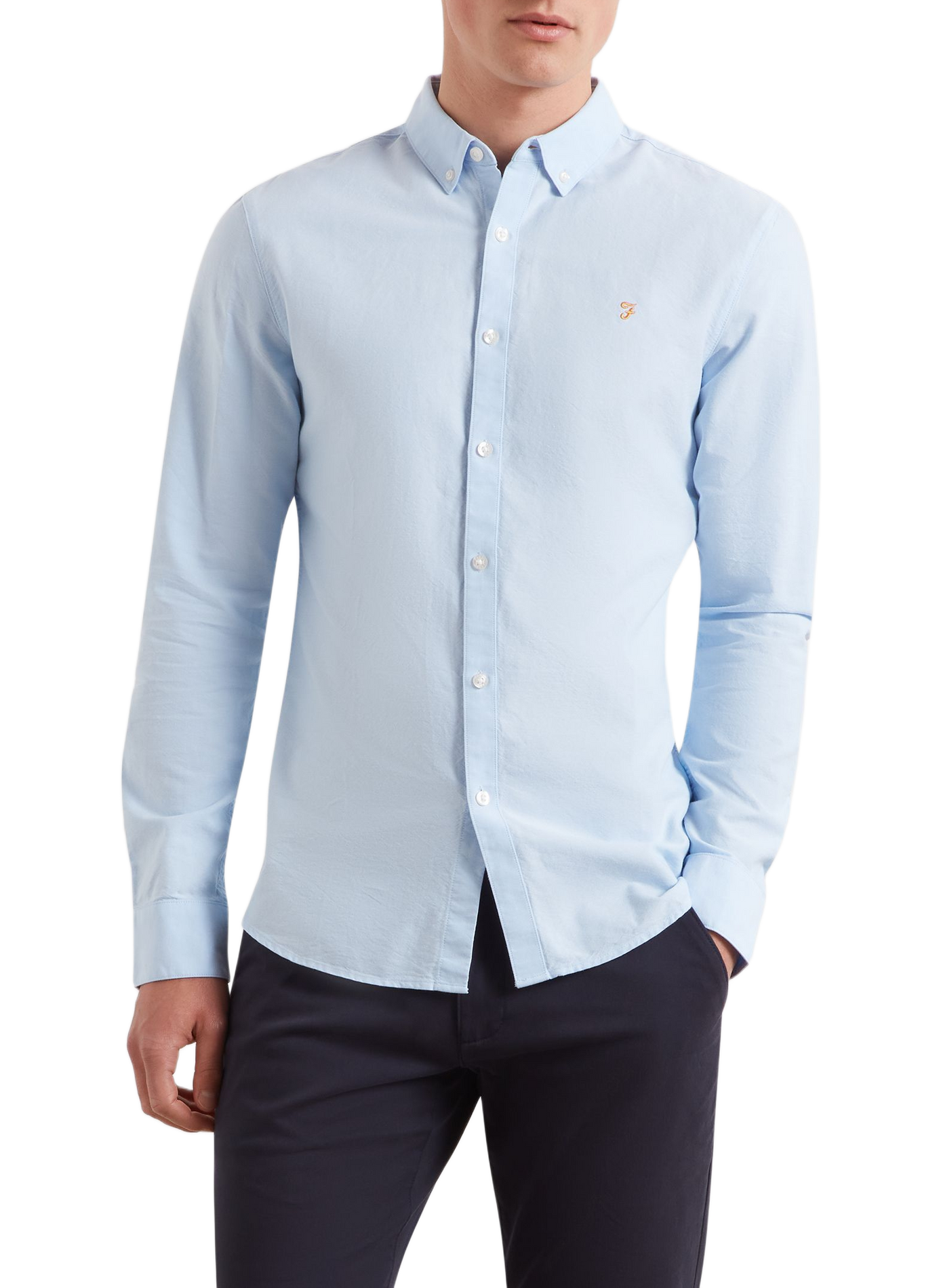 Chemise droite à logo brodé en coton FARAH Blue