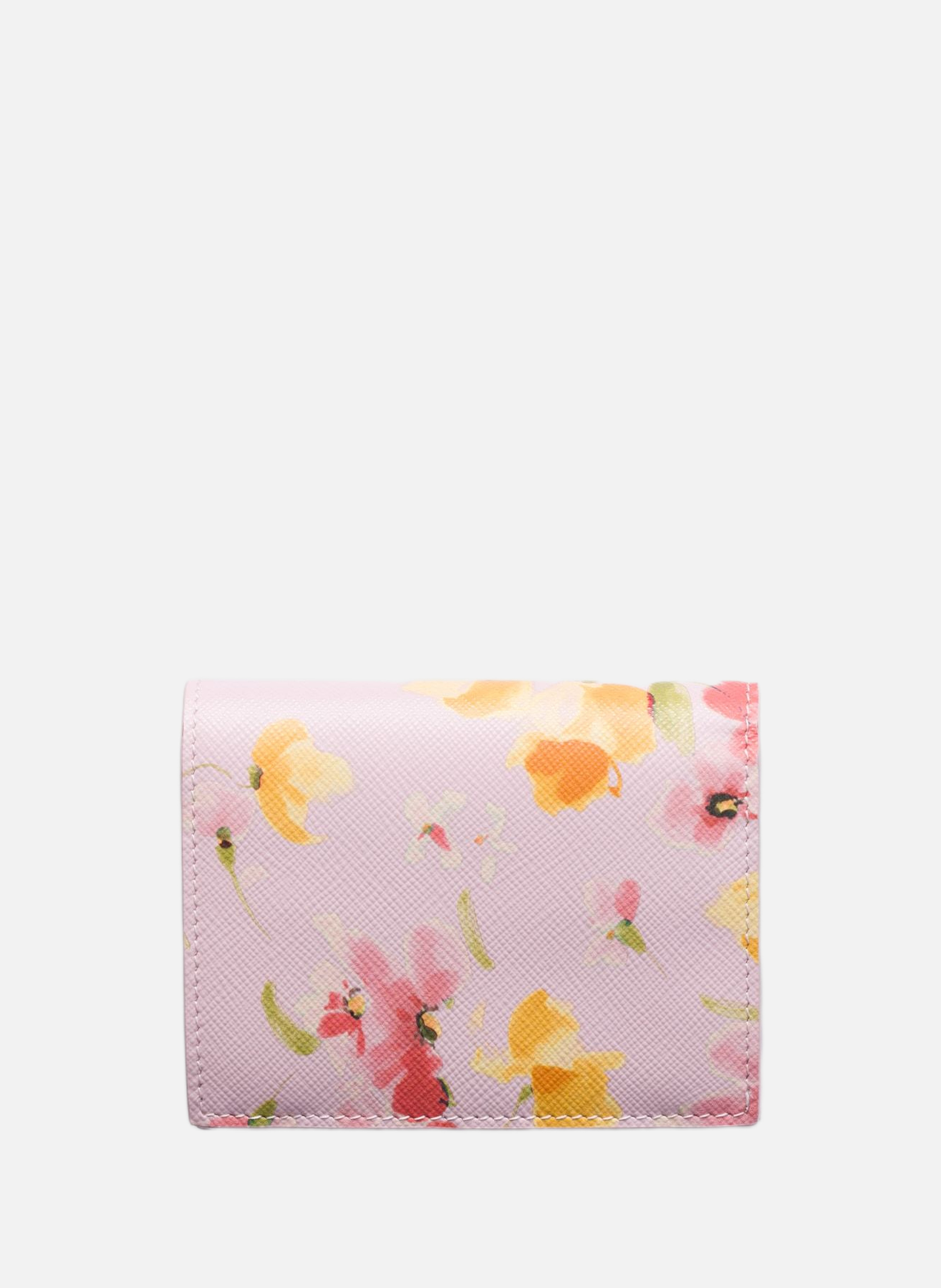 Petit portefeuille en cuir saffiano à imprimé flor PRADA Rose