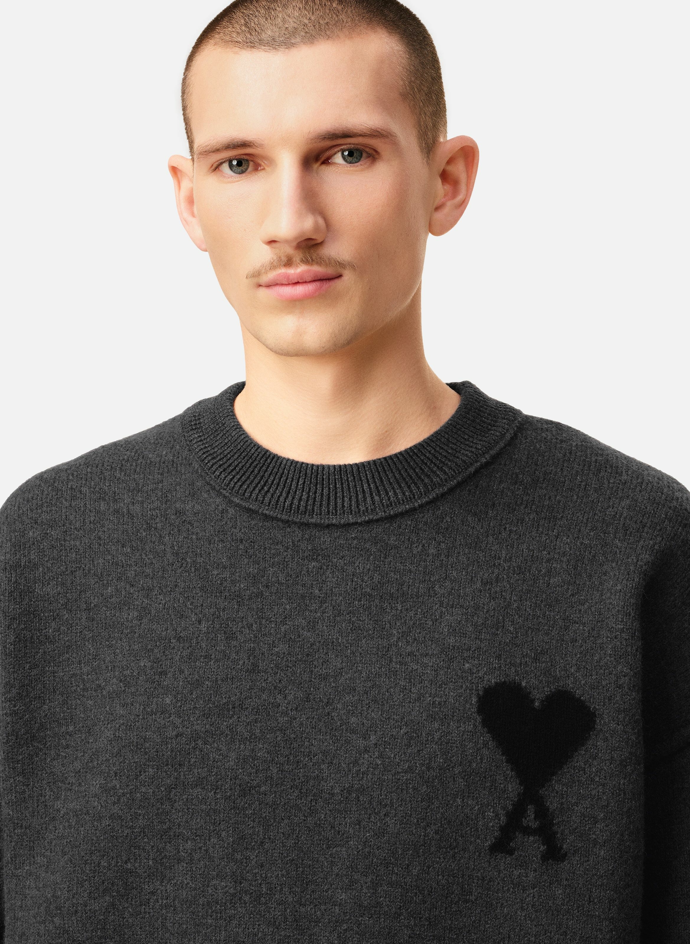 Pull Col Rond Ami De Coeur En Laine unisexe AMI PARIS Gris