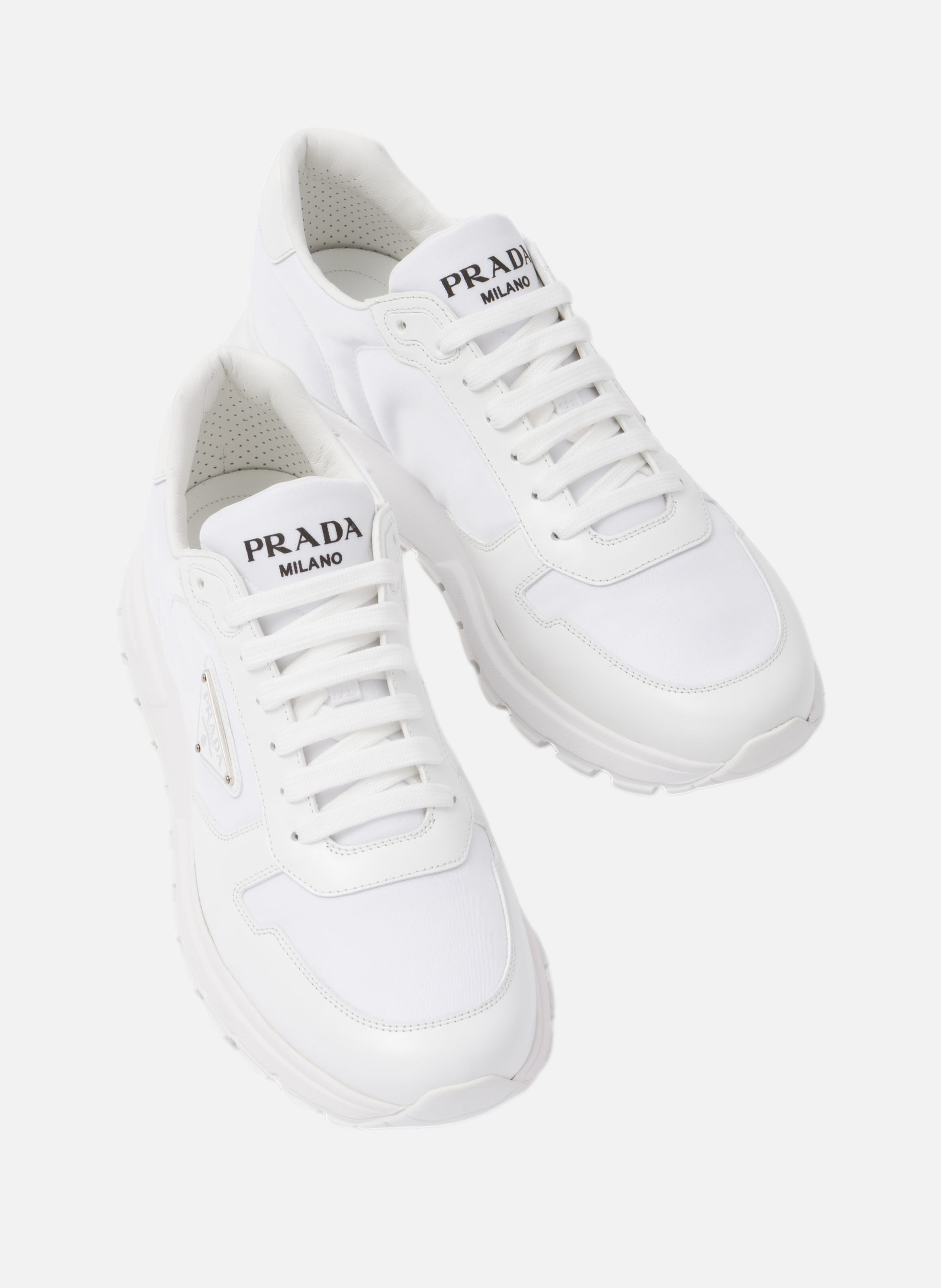 Sneakers prax 01 en cuir brossé et re-nylon PRADA Blanc